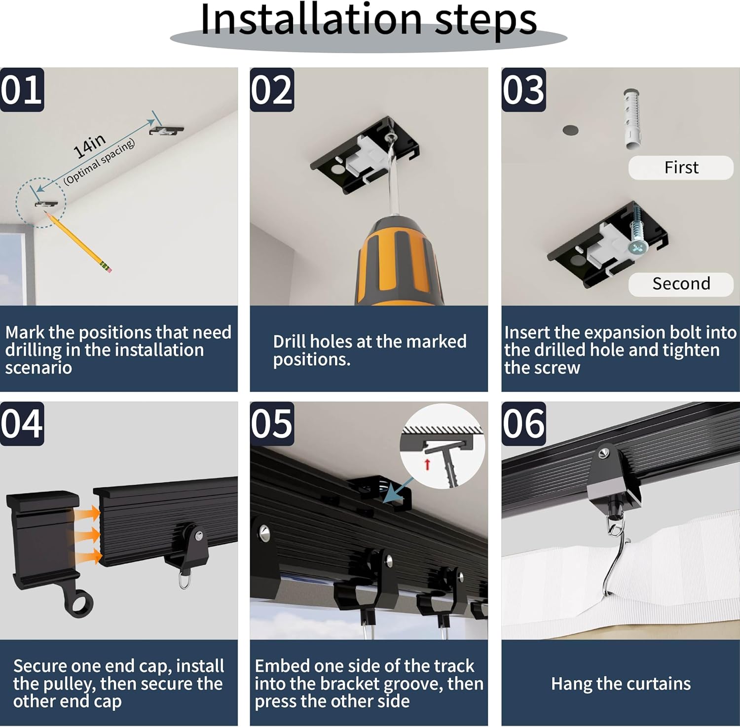 Extra Wide Blackout Room Divider Curtain with Ceiling Track, Privacy Partition for Bedroom, Black 8.5W x 7H ft