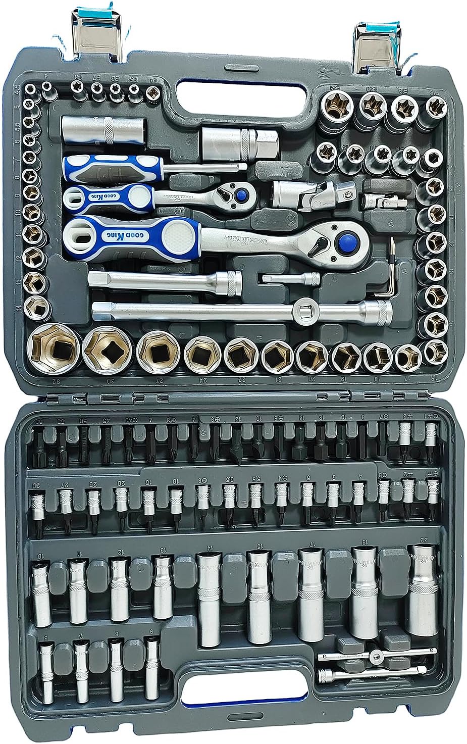 108 Piece Socket Wrench Tool Set, Auto Repair Hand Tool Combination Kit with Toolbox Storage Case, Manual Power Source
