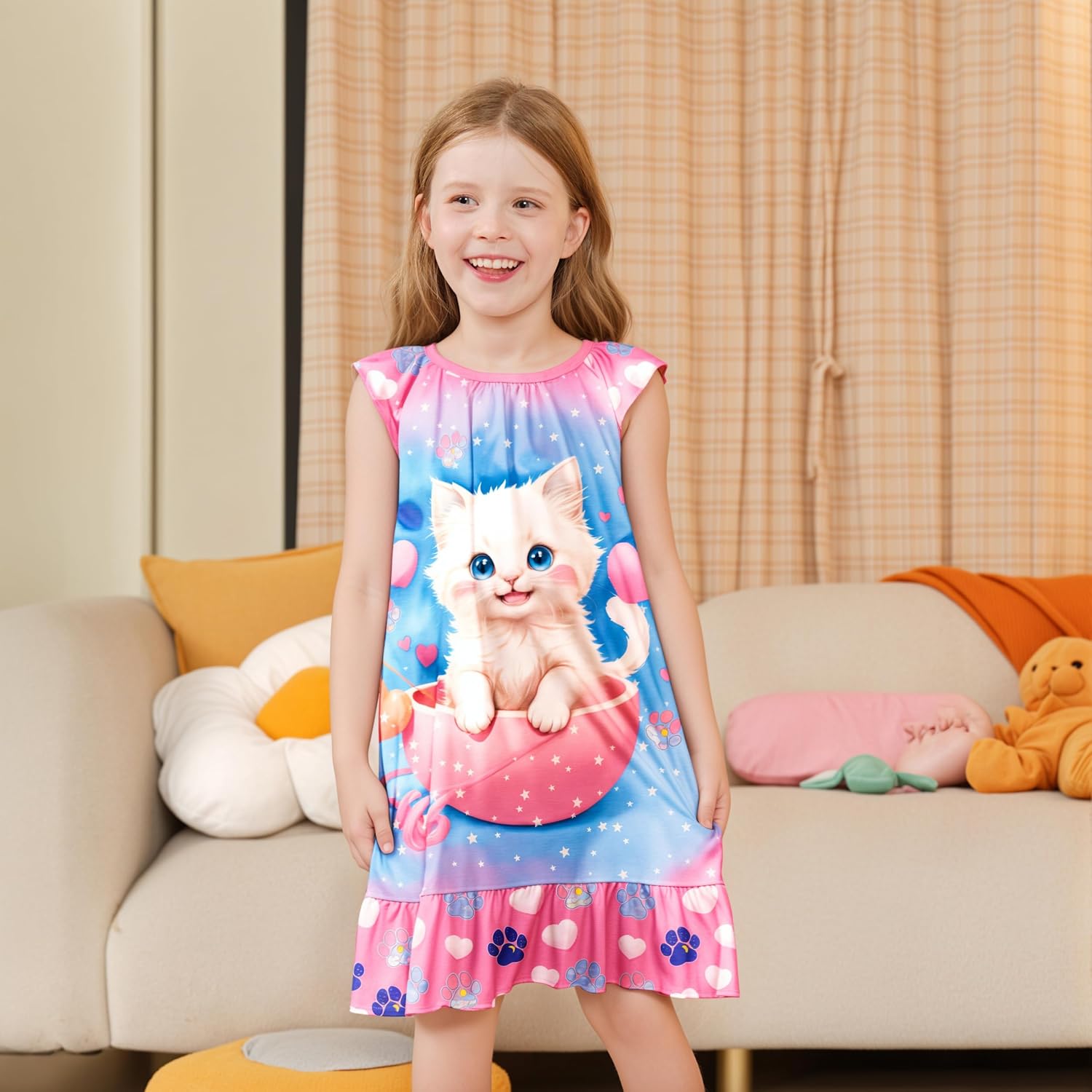LQSZ Girls Nightgowns Toddler Princess Soft Pajamas Dress for Kids 3-10Y