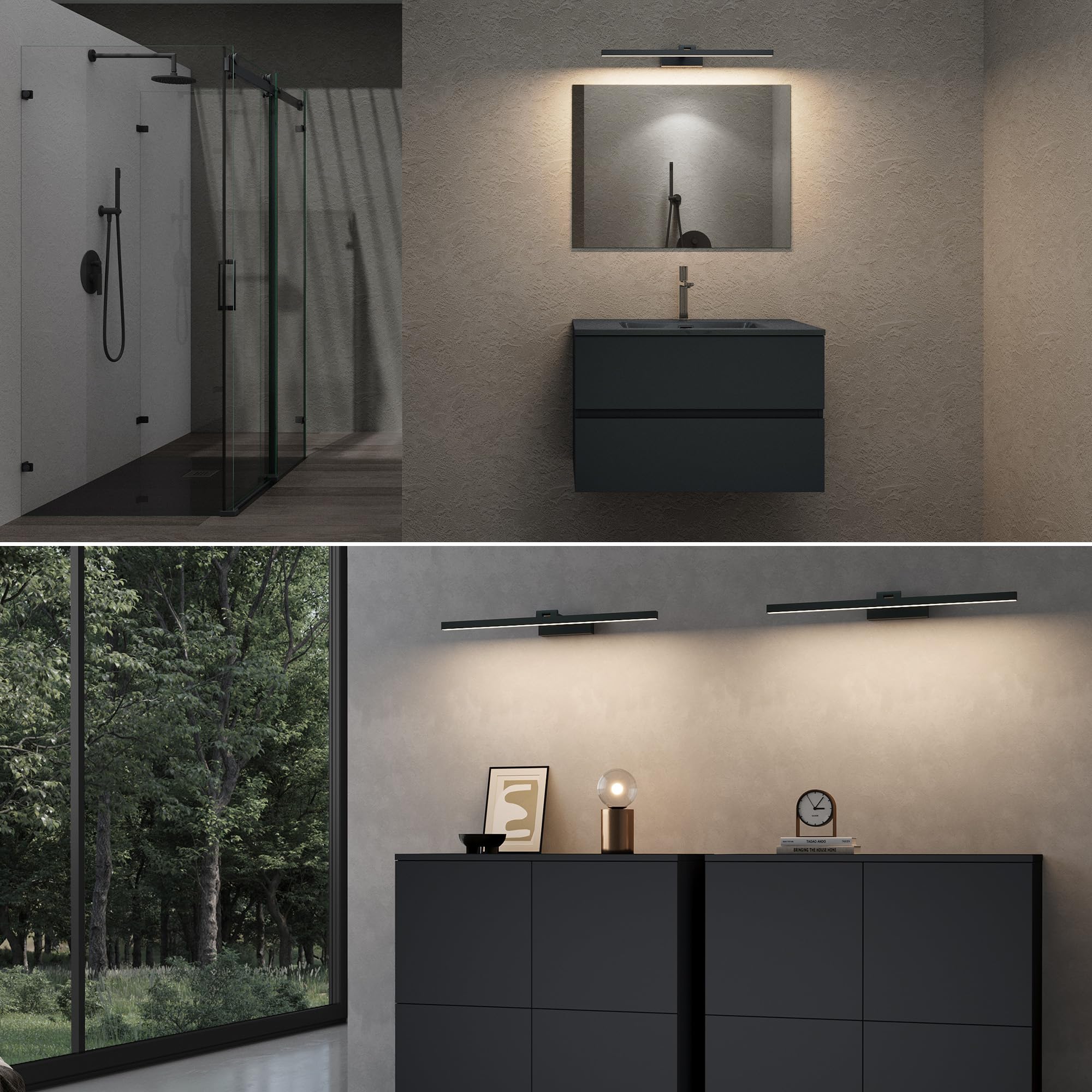doporro LED Spiegelleuchte Badezimmerleuchte Sandschwarz 40cm - 9W Spiegellampe 4000K - 180° drehbar für flexible Ausleuchtung - Stylische Wandleuchte für Badbeleuchtung Strahlenschön