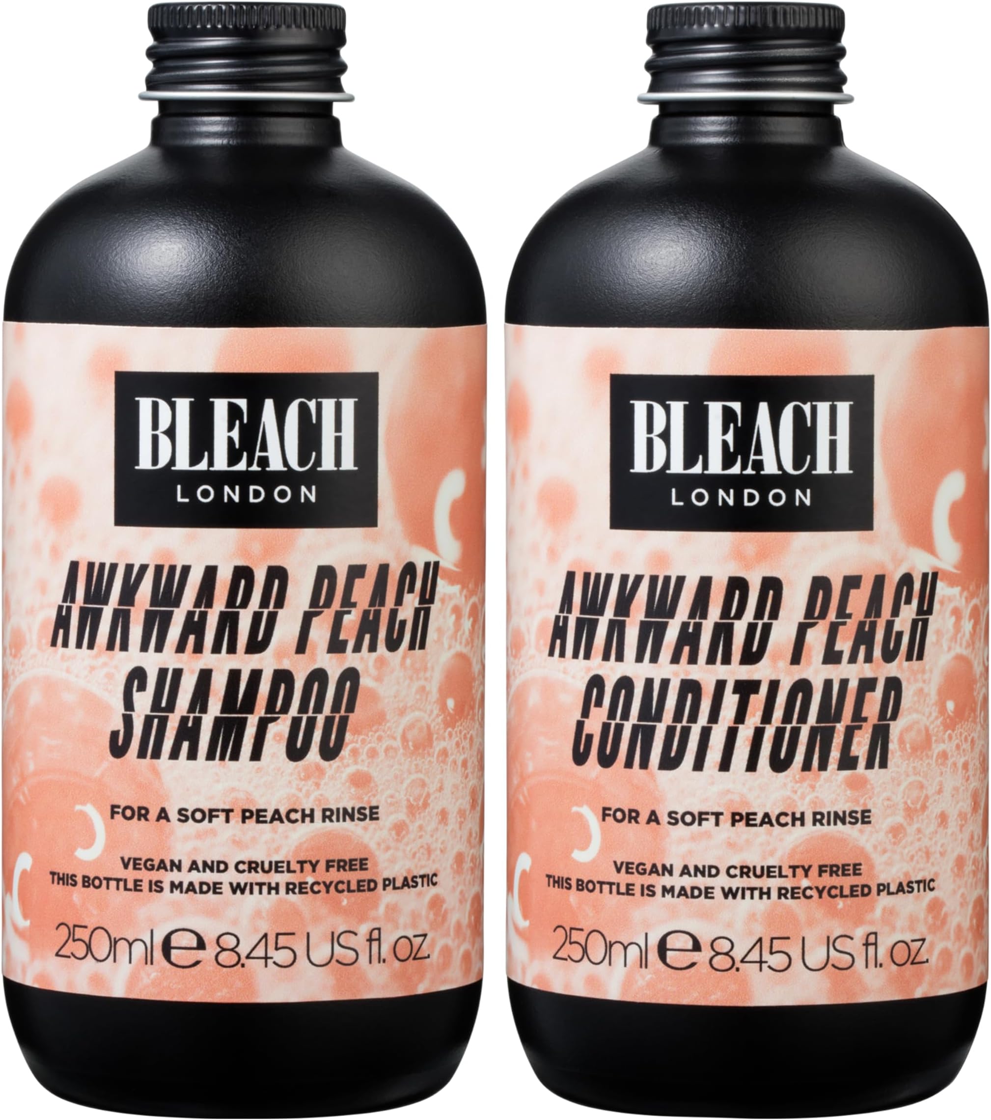BLEACH LONDON - Awkward Peach Shampoo 250 ml and Conditioner 250 ml - Pastel peach shampoo and conditioner for pinky peach hair - 2 pack