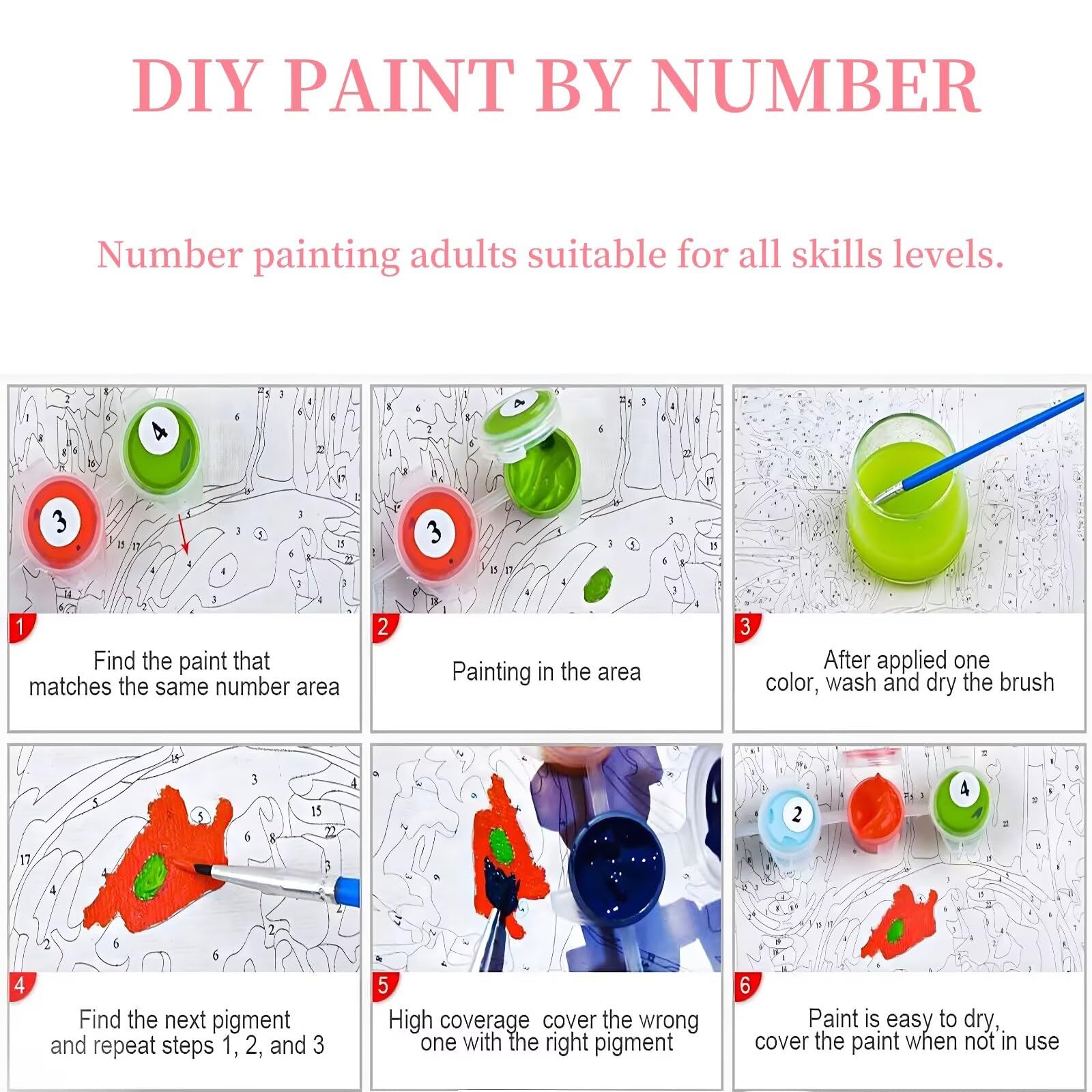 Peinture Par Numéro pour Adultes Enfants,Femme, attente, ligne, toilette Kit de peinture Décoration Murale Art À La Maison Peinture jouet Cadeau
