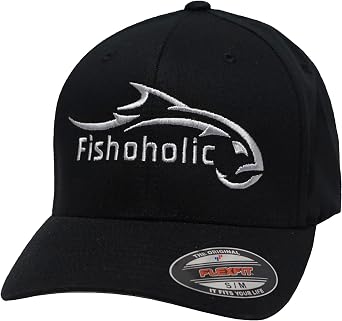 Fishoholic Baseball Fishing Hat Flexible Fitted - Embroidered Logo, Semi-Fitted, S/M & L/XL Sizes Fishing Enthusiast Gift