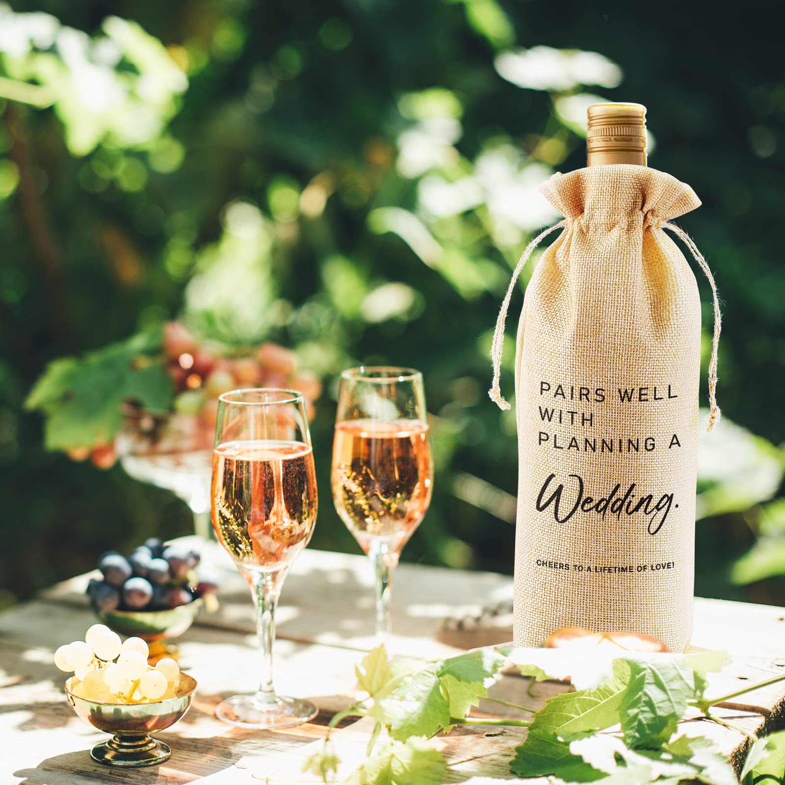 LAGZDFC Reusable Linen Wine Bag - Wedding Champagne Gift Wrap For Couples, Bridal Shower Favor - View #2