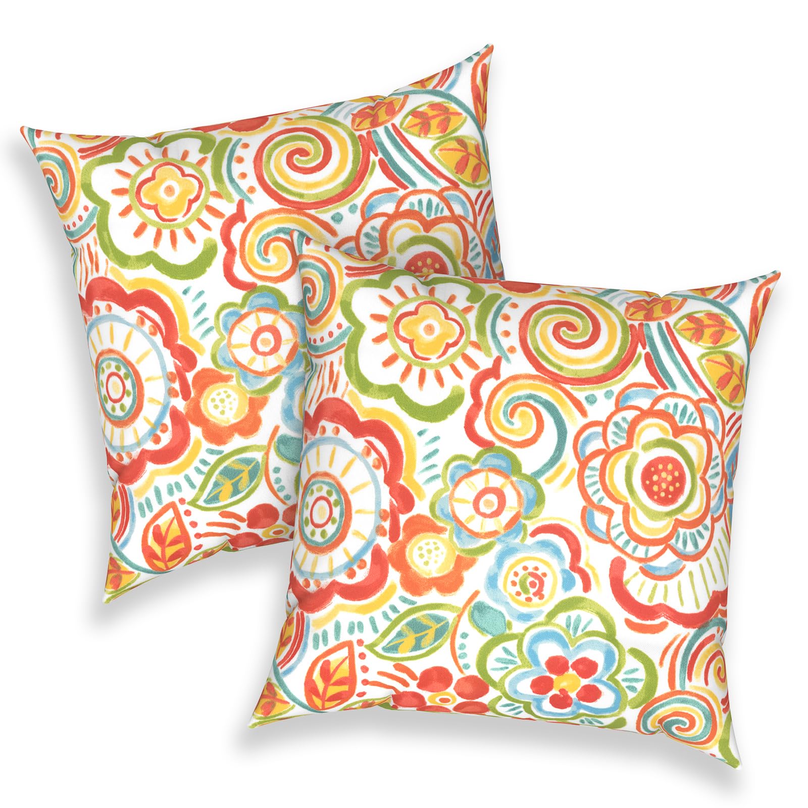 Melody Elephant Outdoor 16x16 Inch Throw Pillow Covers Set of 2, All Weather Square Pillow Cases, Patio Cushion Pillow of Home Furniture Use, Flower