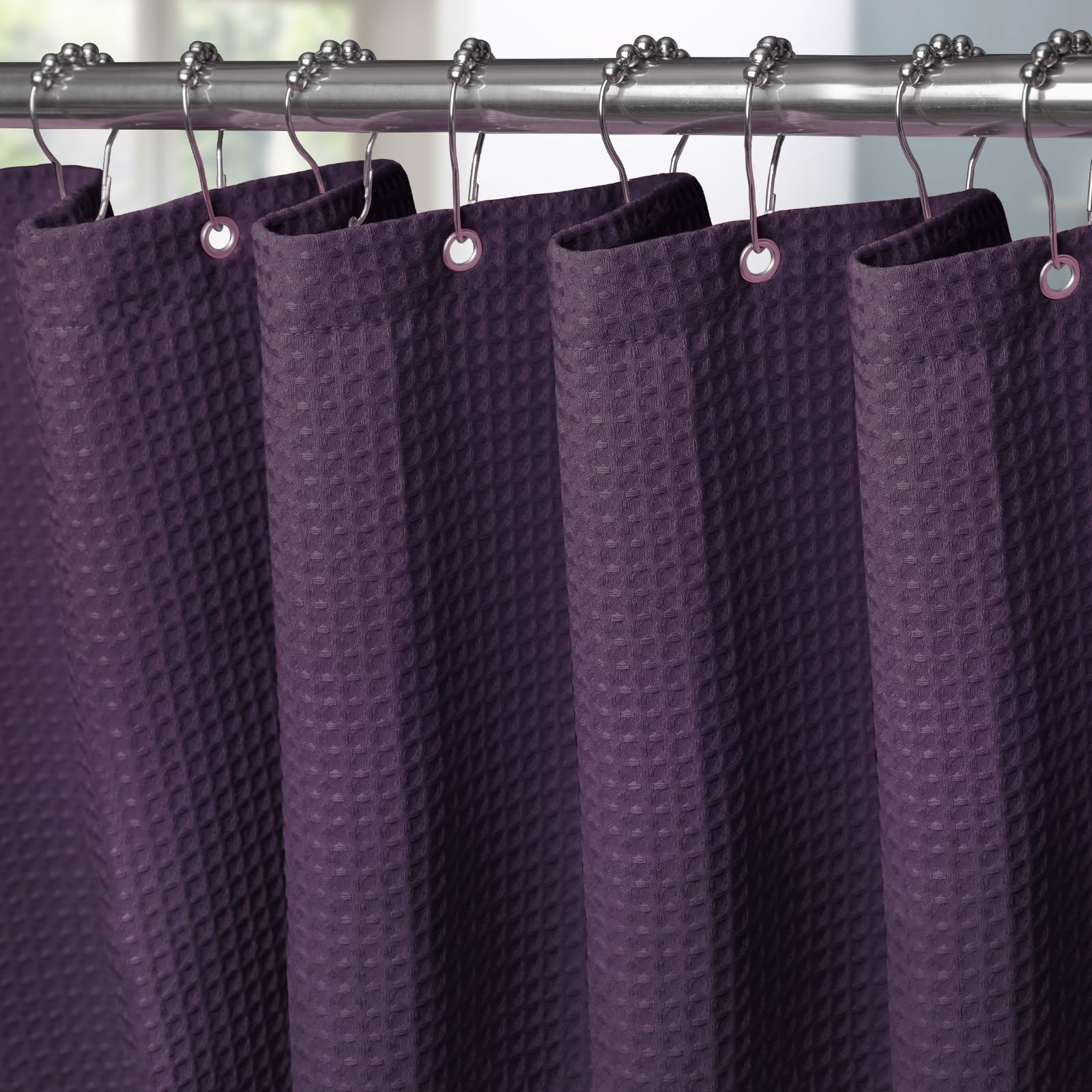 VANZAVANZU Duschvorhang mit Metall Duschvorhangringe Stoff Textil Badewannenvorhang Anti Schimmel Bad Vorhang Set Wasserdicht Badewanne Vorhang Schwerer Shower Curtain Badezimmer