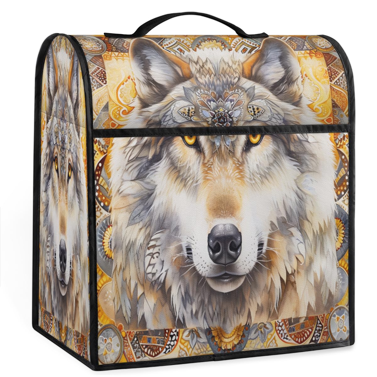 Coffee Maker Cover Ethnic Wolf Animal Kitchen Appliance Covers Small Appliance Covers Blender Cover Juicer Cover Dust Covers for Kitchen Appliances with Top Handle and Pockets,Washable,B5