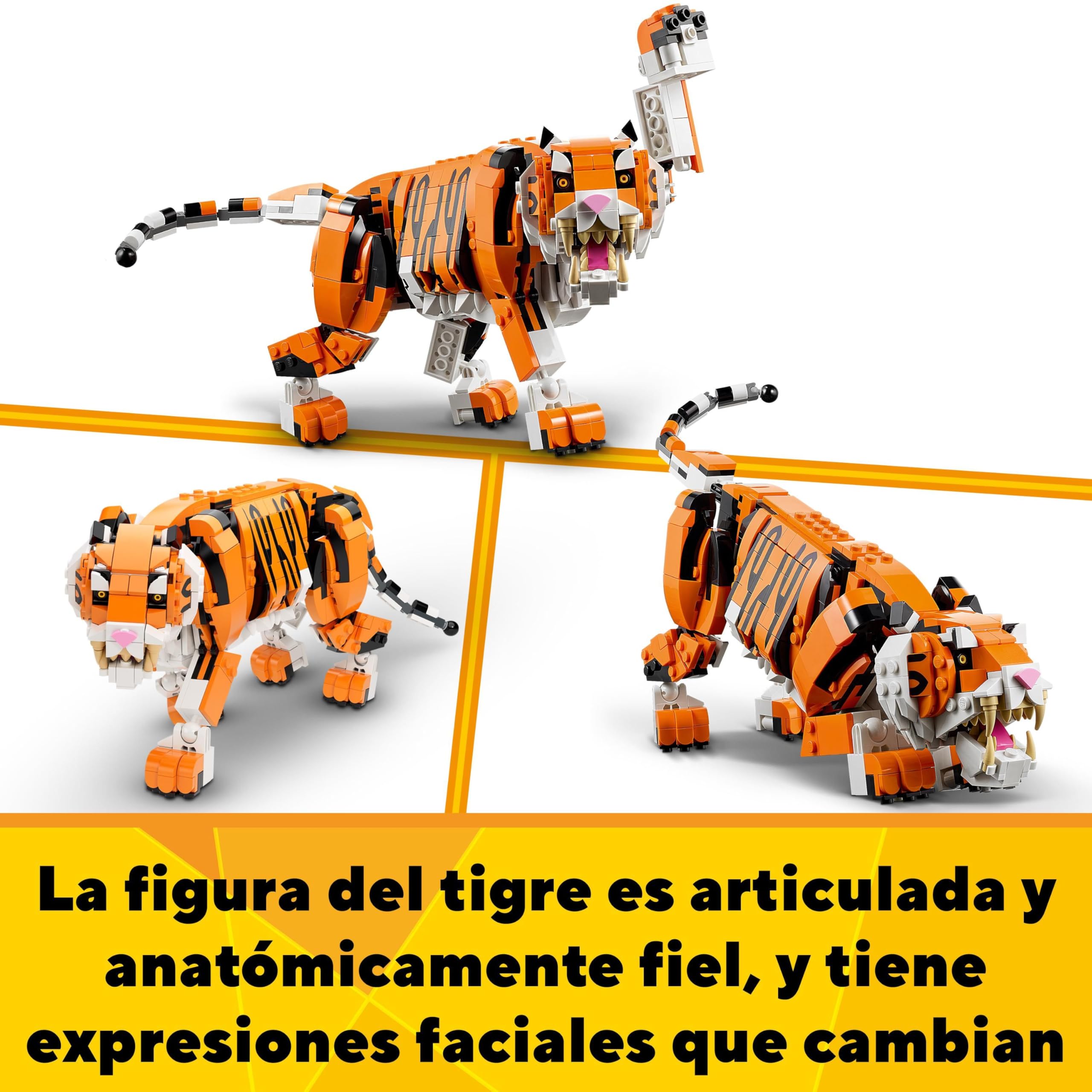LEGO Creator 3-en-1 Tigre Majestuoso, Panda Rojo o Pez Carpa, Set de Animales de Juguete para Construir para Niños y Niñas de 9 Años, Juego Creativo, Idea de Regalo de Cumpleaños 31129