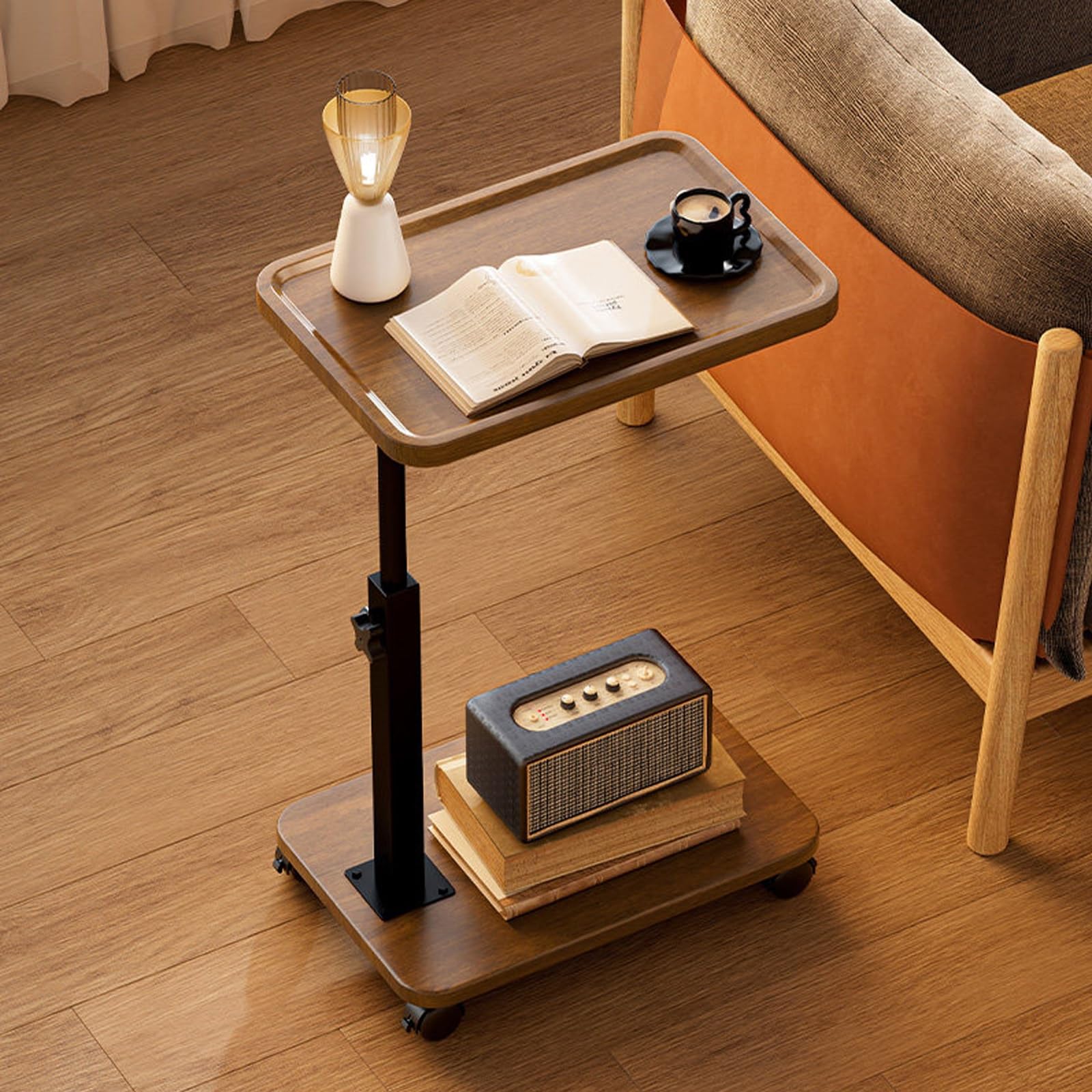 Mesas Auxiliares para Salon Modernas Altura Ajustable de 45-80 cm Mesa Auxiliar con Ruedas para Comer en La Cama Fácil Montaje para Oficina Sala de Estar Estudio Balcón(Brown)