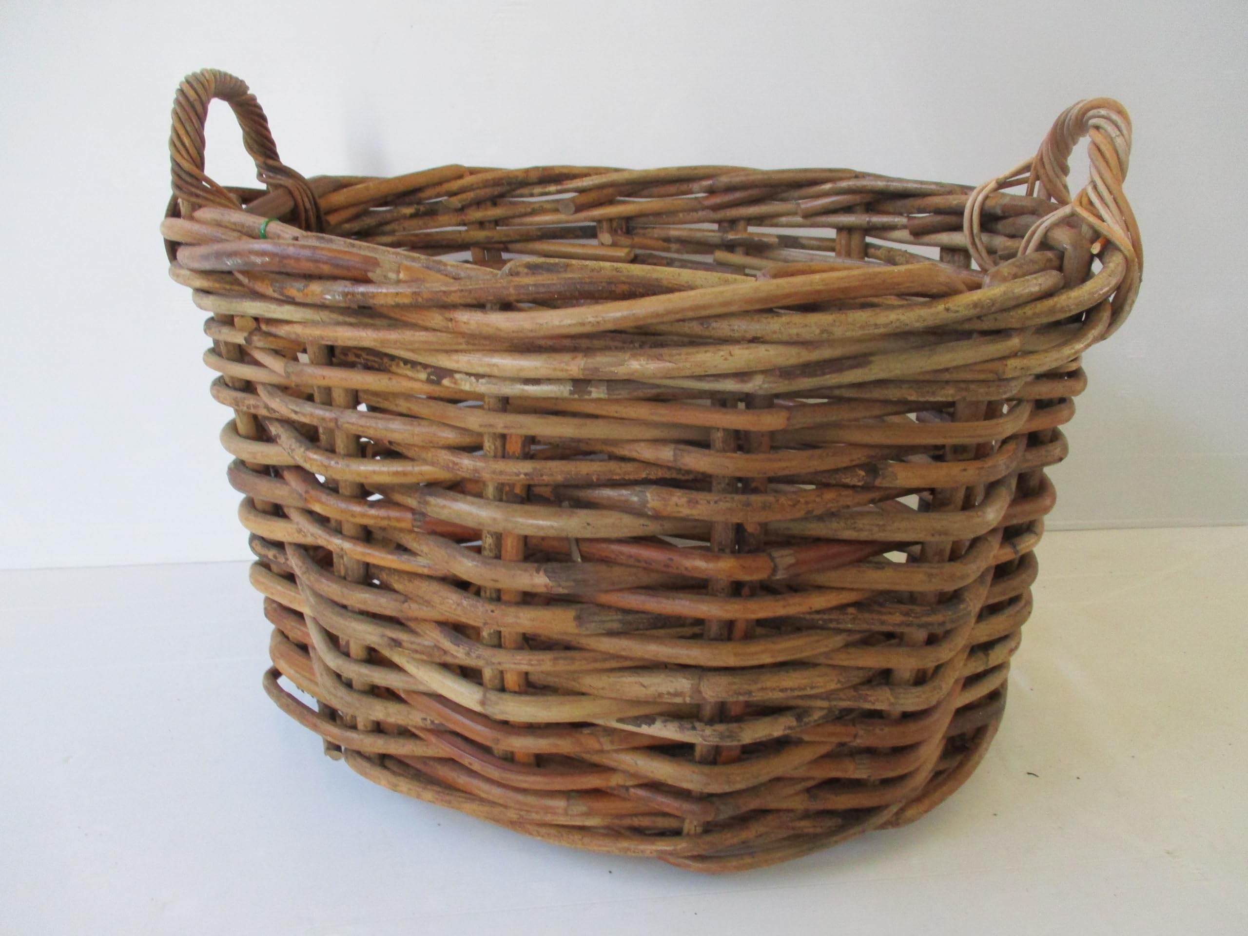cesto vimini porta legna cm 63x52x40 H conmanici cm 47 intreccio in rattan robustissimo portalegna porta biancheria ovale
