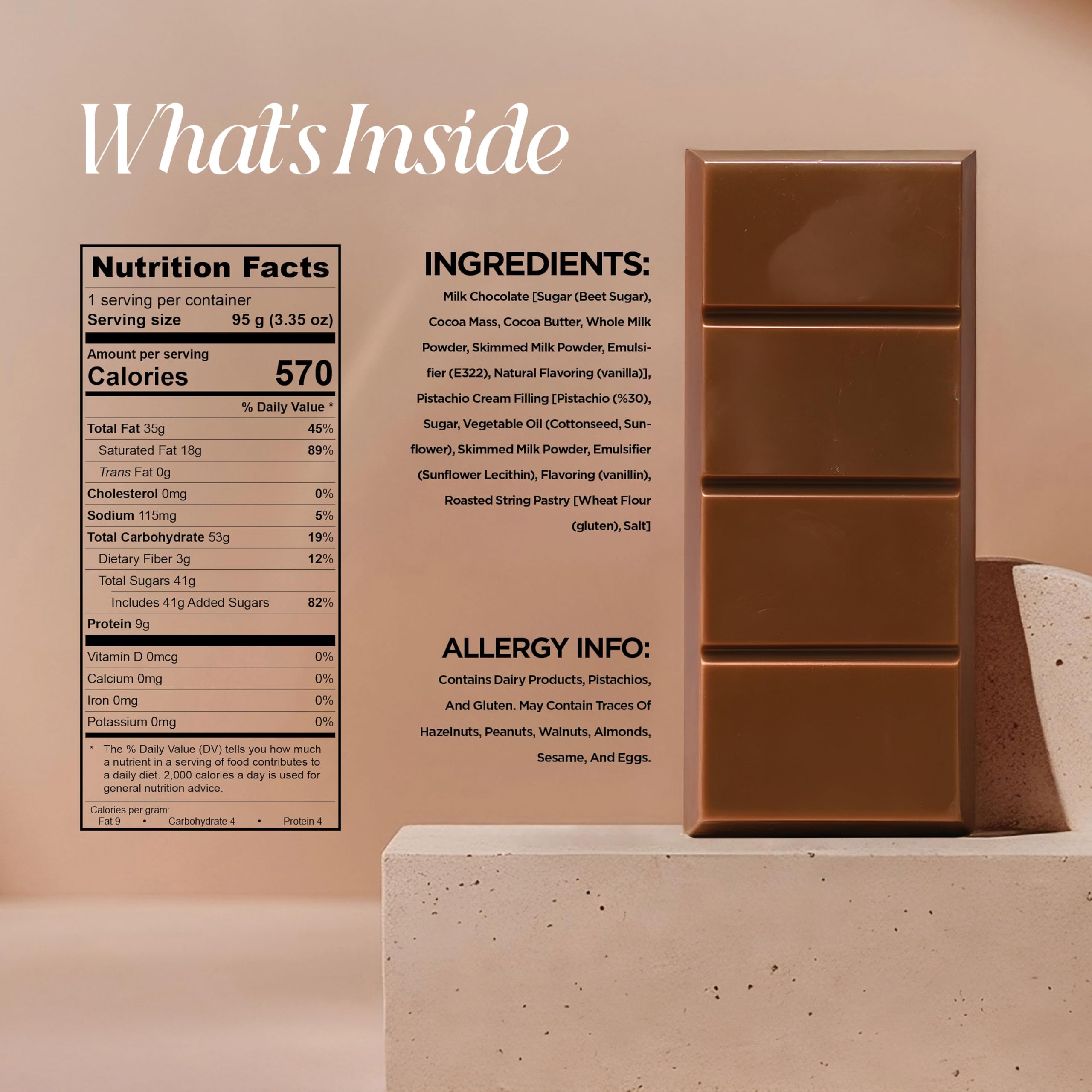 Dubai Chocolate Bar Pistachio Deluxe – 3.35 oz Milk Chocolate Bar with Pistachio & Kataifi Filling – Inspired by Dubai’s Iconic Knafeh Dessert – Gourmet Middle Eastern Treat