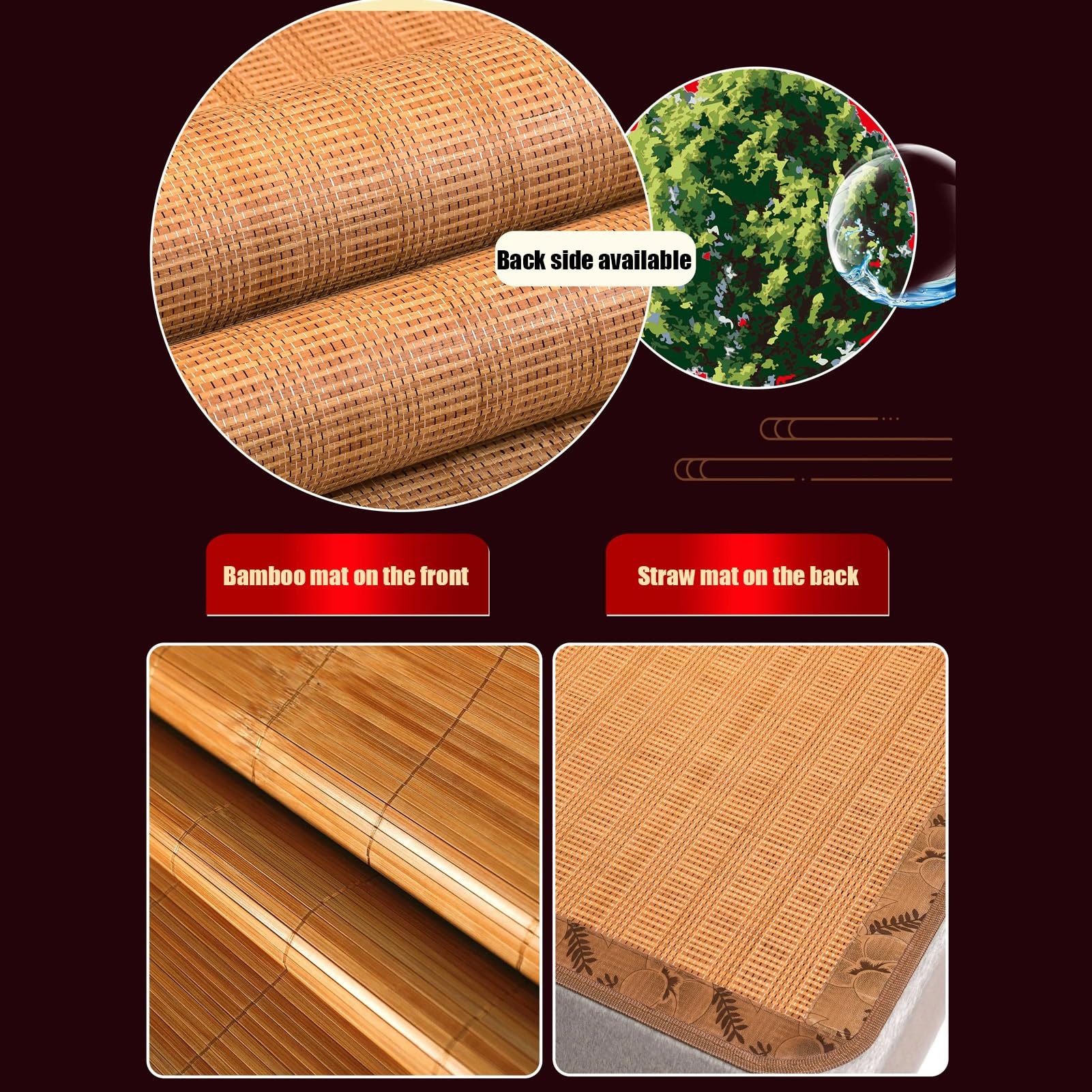 Snaweo Sum mer Cooling Bamboo Mat, Double-Sided Sleeping Pad Straw Mat, Double King Size Bamboo Sleeping Mat, Smooth Surface, Breathable for Home Bedroom Floor(150x190cm/59x75in)