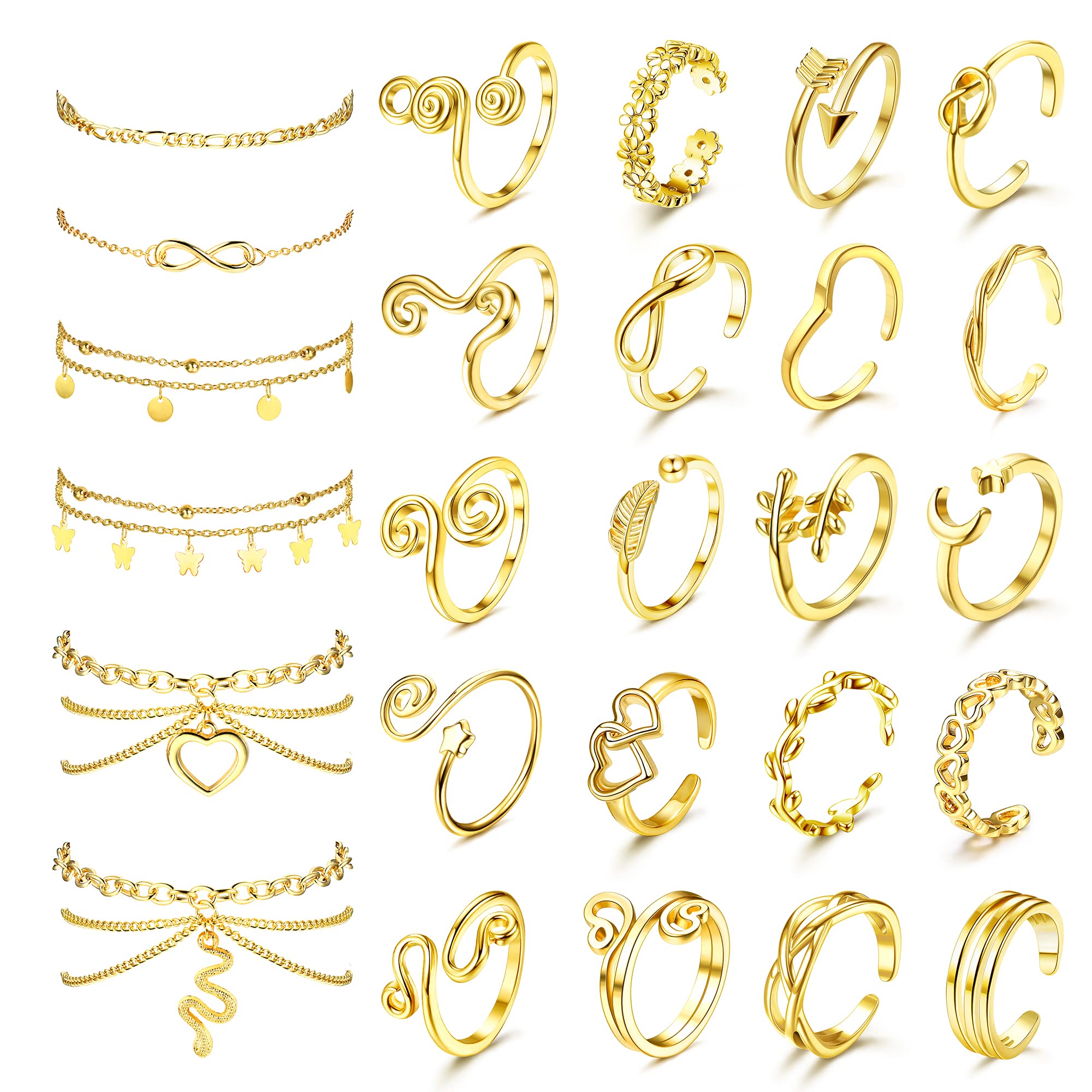 ORAZIO Toe Rings Ankle Bracelets for Women Silver Rose Gold Plated Anklet