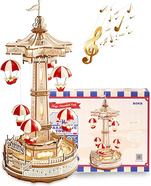 ROKR 3D Wooden Puzzles for Adults-LED Wooden Music Box Kits-Wood Model Kits to Build-3D Puzzles for Teens and Adults-Christmas Toy Gifts