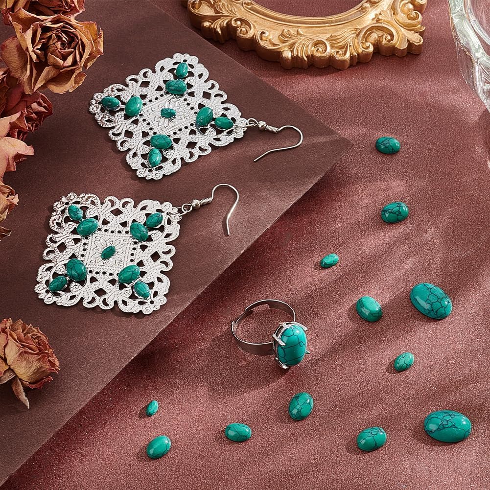 PH PandaHall 66pcs 8 Sizes Synthetic Turquoise Cracked Cabochons, Oval Flat Back Gemstone Stone Dome Tiles for Earrings Bracelets Jewelry DIY Craft Costumes Making - Image 5