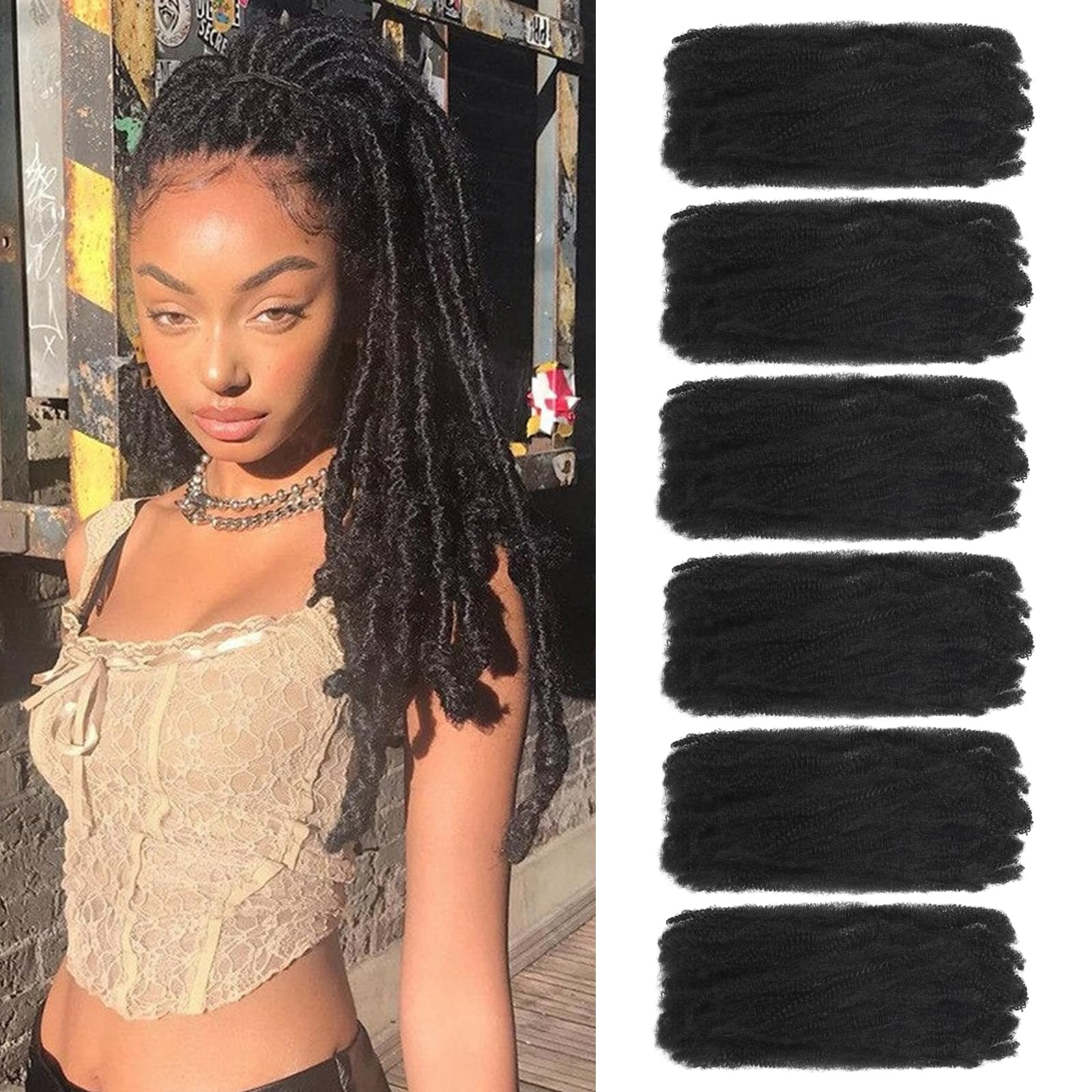 TOOPBIUTI Afro Kinky Bulk Hair 16 Inch Spring Twist Braiding Hair Bulk Locs Dreadlock Extensions Afro Kinky Curly Crochet Braid (1B