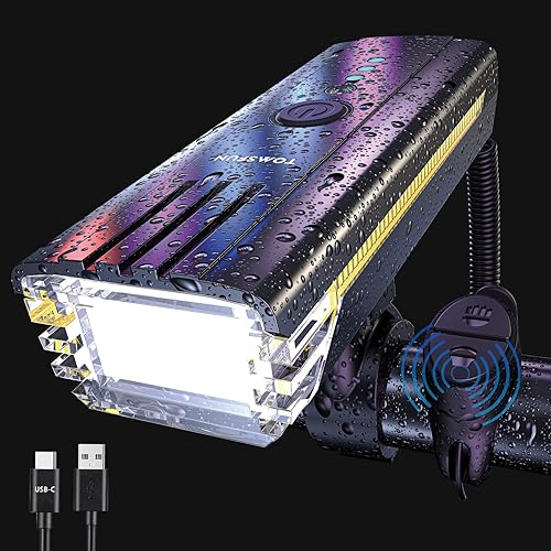 Luces de bicicleta recargables USB-C ultra brillantes con bocina electrónica, faros de bicicleta con haz alto y bajo, 4 luces de bicicleta de modo