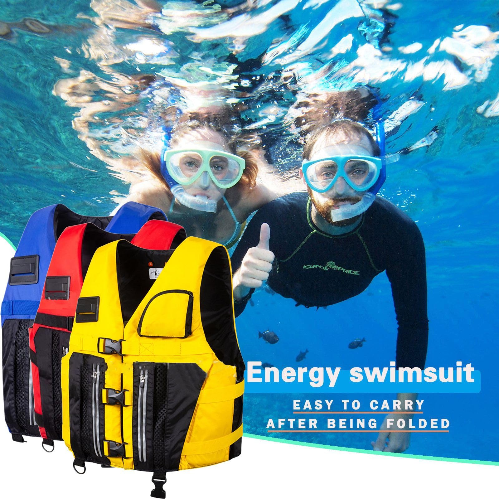 Generisch Chaleco salvavidas multifuncional para atletas al aire libre y pescadores, gran capacidad de flotabilidad, muchos bolsillos y posibilidades de fijación barco y coche, ayuda de natación