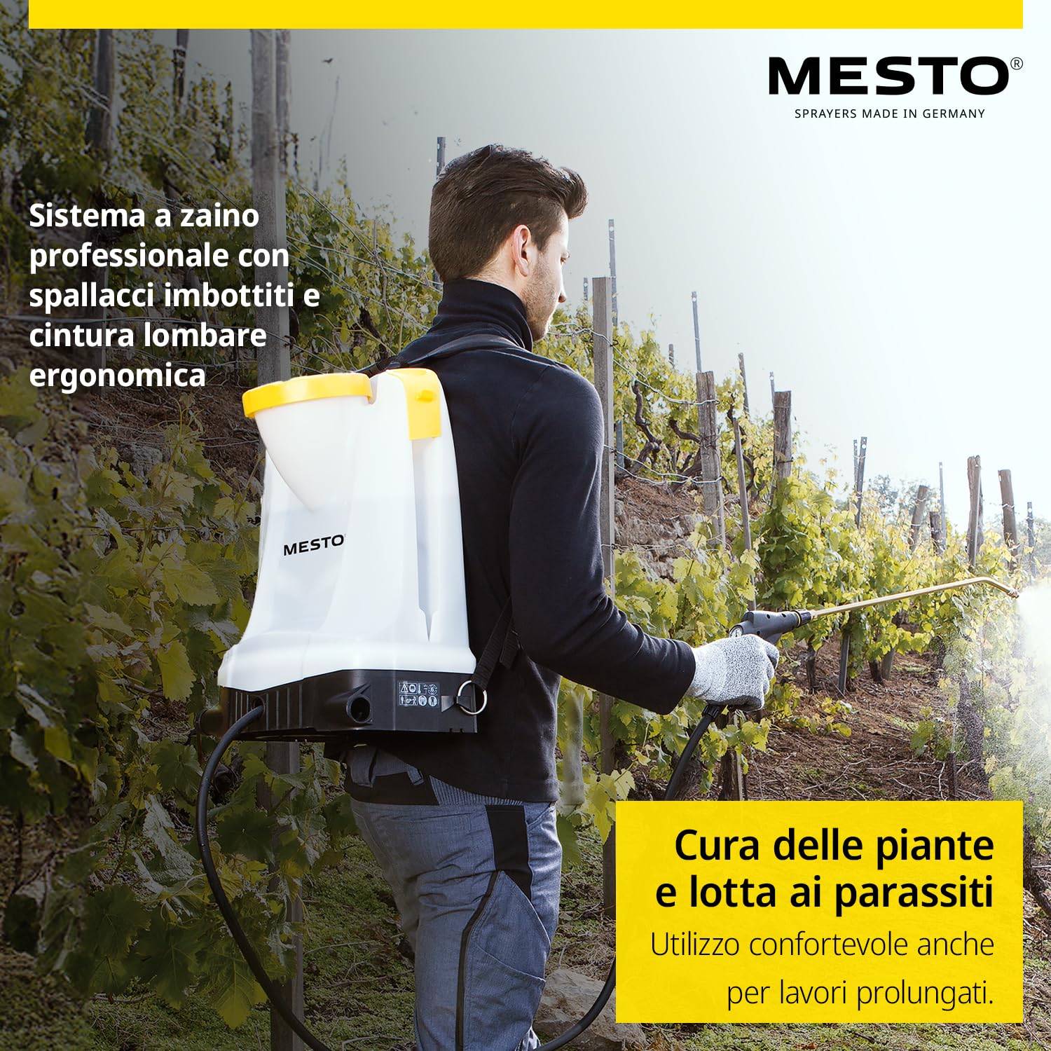 MESTO RS125 Pompa irroratrice a spalla 12 L con schermo di spruzzo rotondo | Spruzzatore a pressione 6 bar | Nebulizzatore piante per giardino e diserbo | Attrezzature da giardinaggio