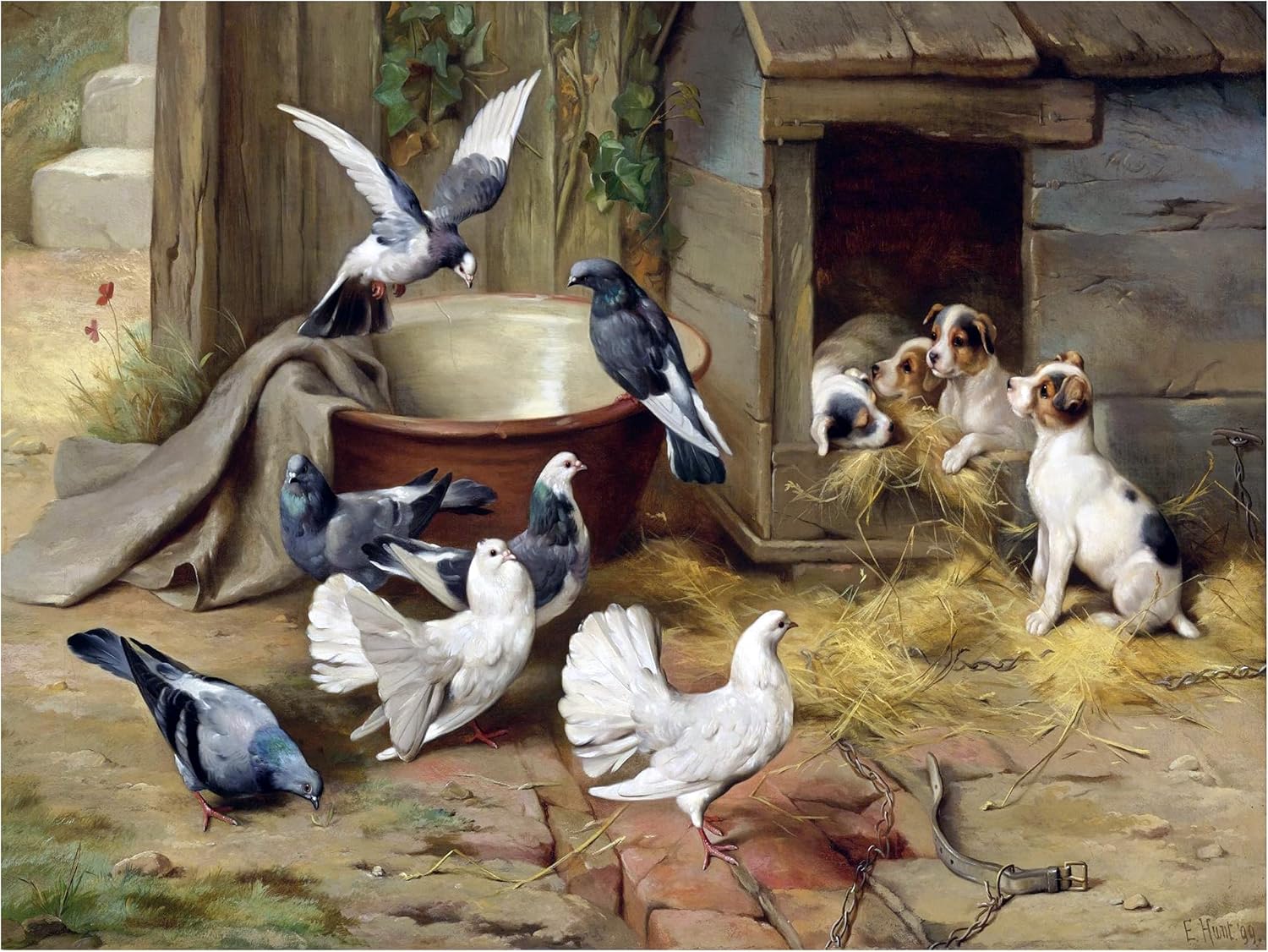 Puppies Pigeon Farmyard Accent Tile Mural Kitchen Wall Backsplash Marble Ceramic - Picture 2 of 12