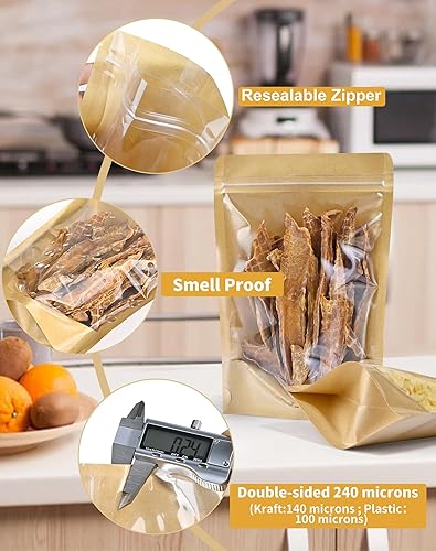 Miniatura 3 de FireKylin 100 bolsas de pie, bolsas de papel kraft de 4.7 x 7.9 pulgadas con ventana, bolsas transparentes para Fornt, resellables, con cierre de