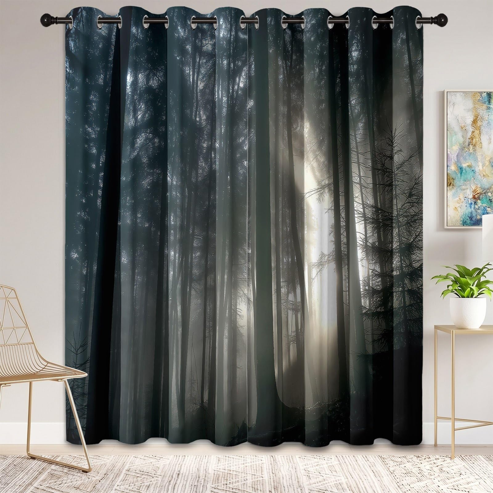 Cortinas de salón opacas con paisaje de pinos de 167 cm de ancho x 183 cm de largo.