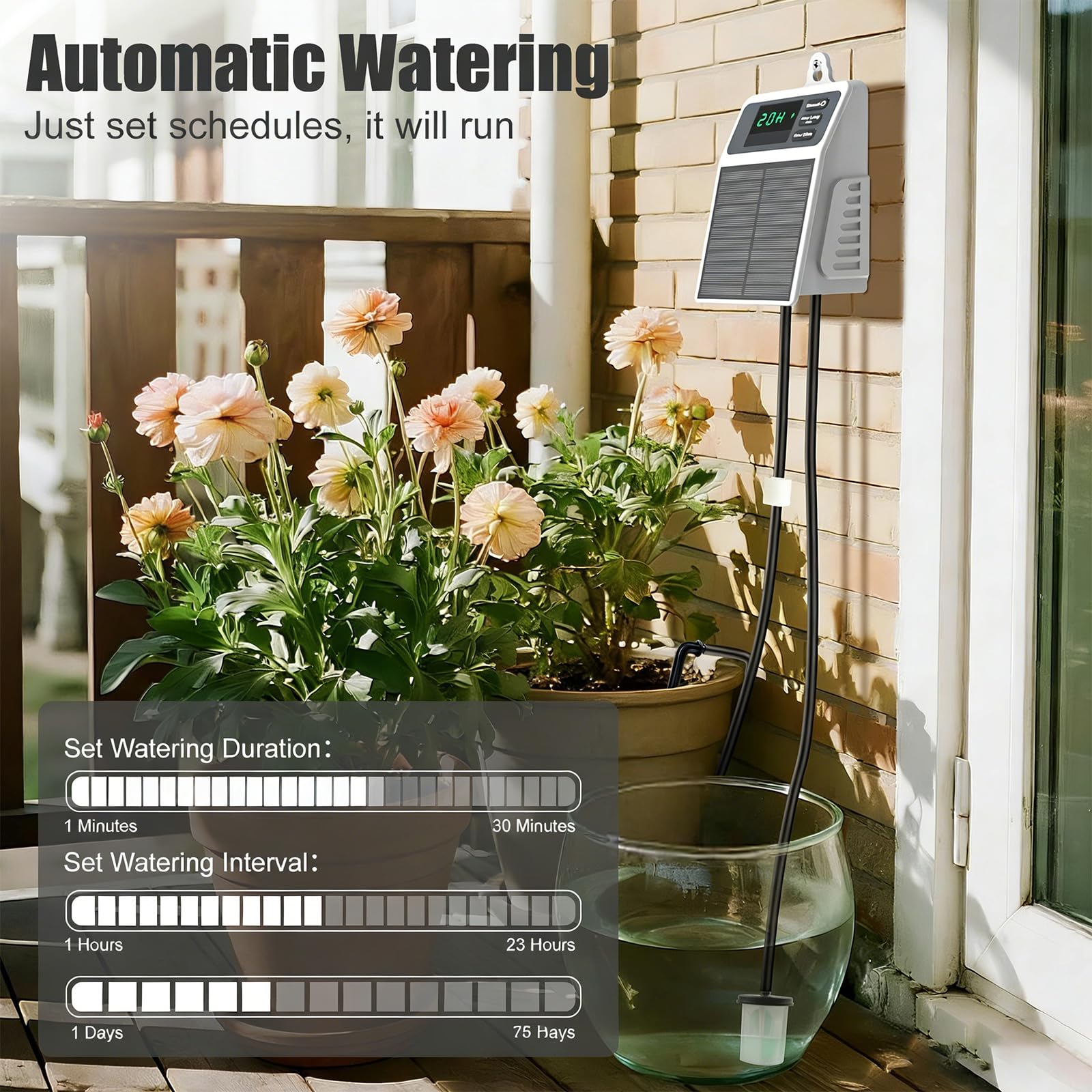 Sistemi irrigazione a goccia solare, inclusa facile installazione per la cura delle piante da interni esterni, giardini e case utilizzano l ' irrigazione a goccia solare