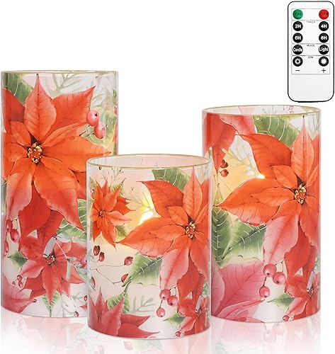 Miniatura 9 de Velas sin llama, luces LED de decoración navideña con temporizador remoto, escena de nieve, velas de cera real, funciona con pilas, regalo de