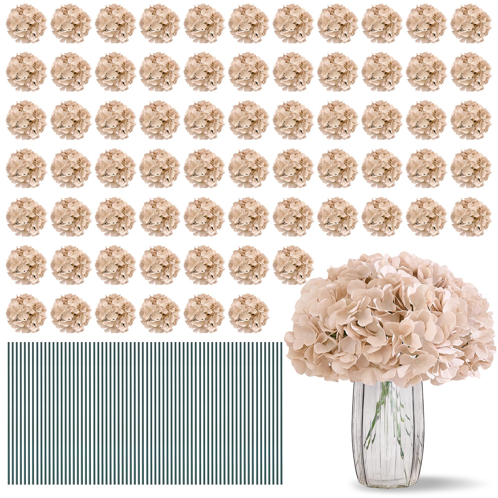 LATRORA 20Pcs Artificial Hydrangeas, Realistic Silk Hydrangeas Flower Heads with Stems Fake Flowers for Wedding Bridal Bouquets, Home Office Party Decor, Floral Arrangements, Centerpiece