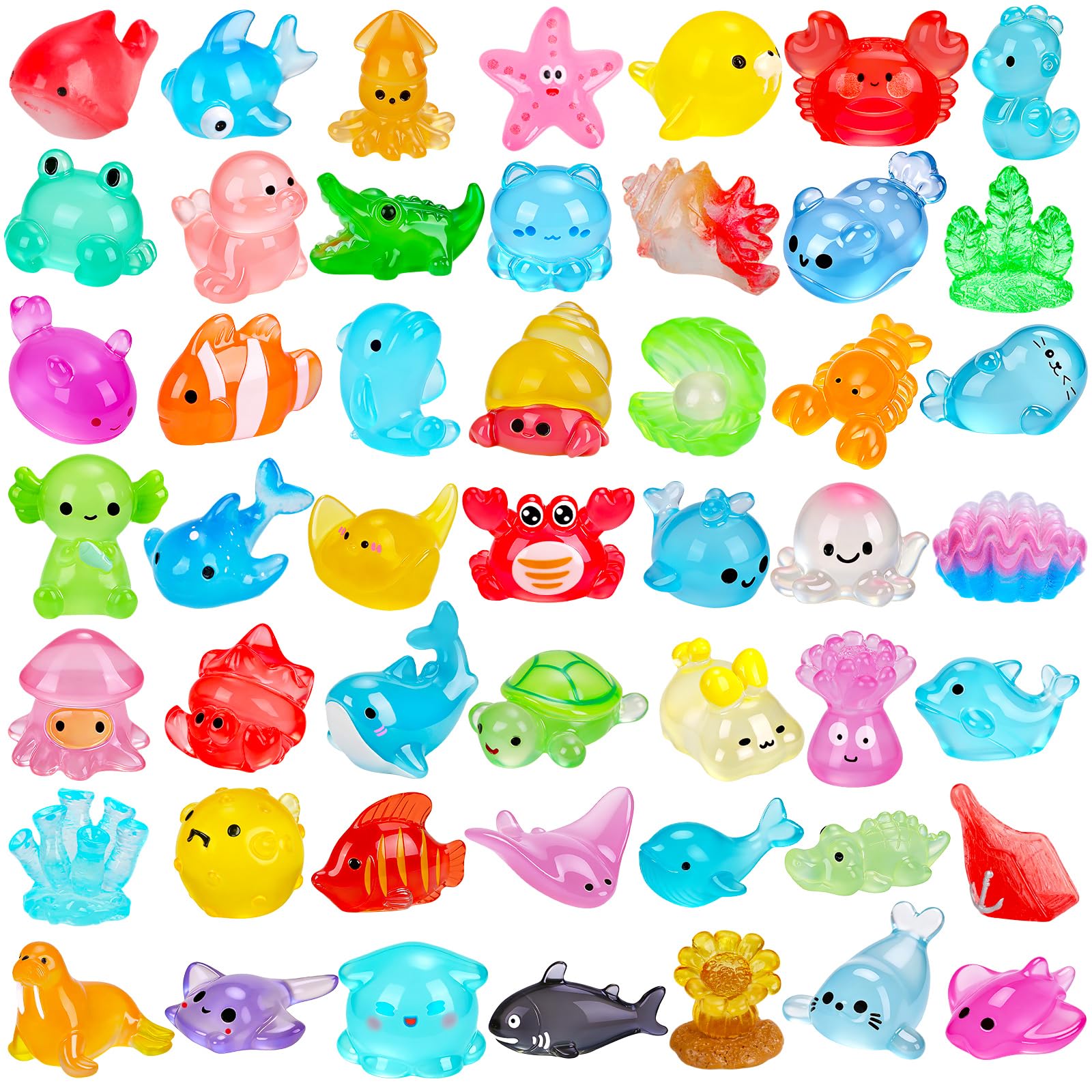 Zenoble 60 PCS Luminous Mini Sea Resin Animals,Tiny Ocean Resin Figures Miniature Marine Plastic Animals Ornaments Glow in The Dark for DIY Aquarium Fish Tank Micro Garden Dollhouse Decorations โ image 1