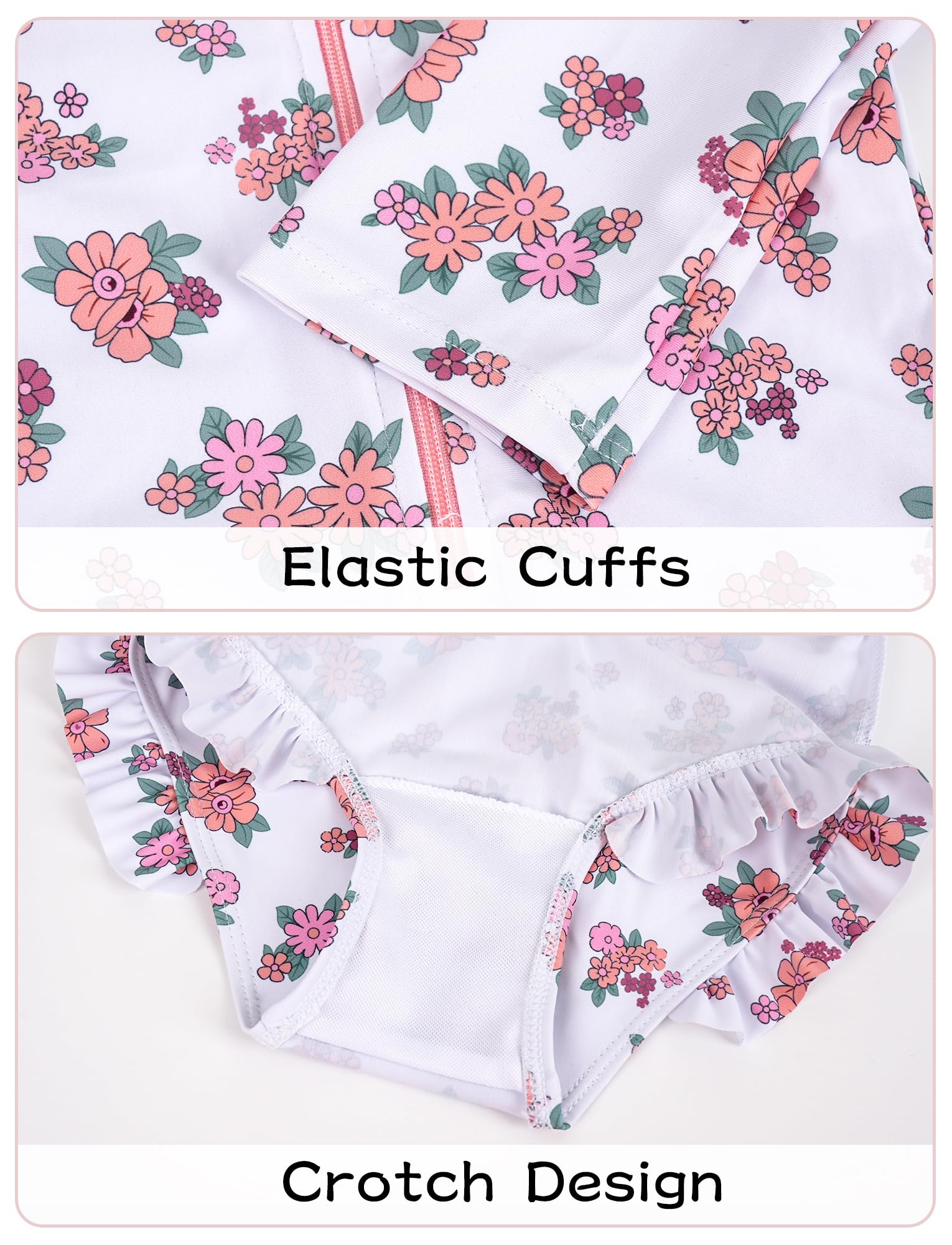 Happy Cherry Maillot de Bain Une Pièce Bébé Fille 0-3 Ans Rashguard Anti-UV à Manches Longues avec Chapeau à Volant Imprimé Floral