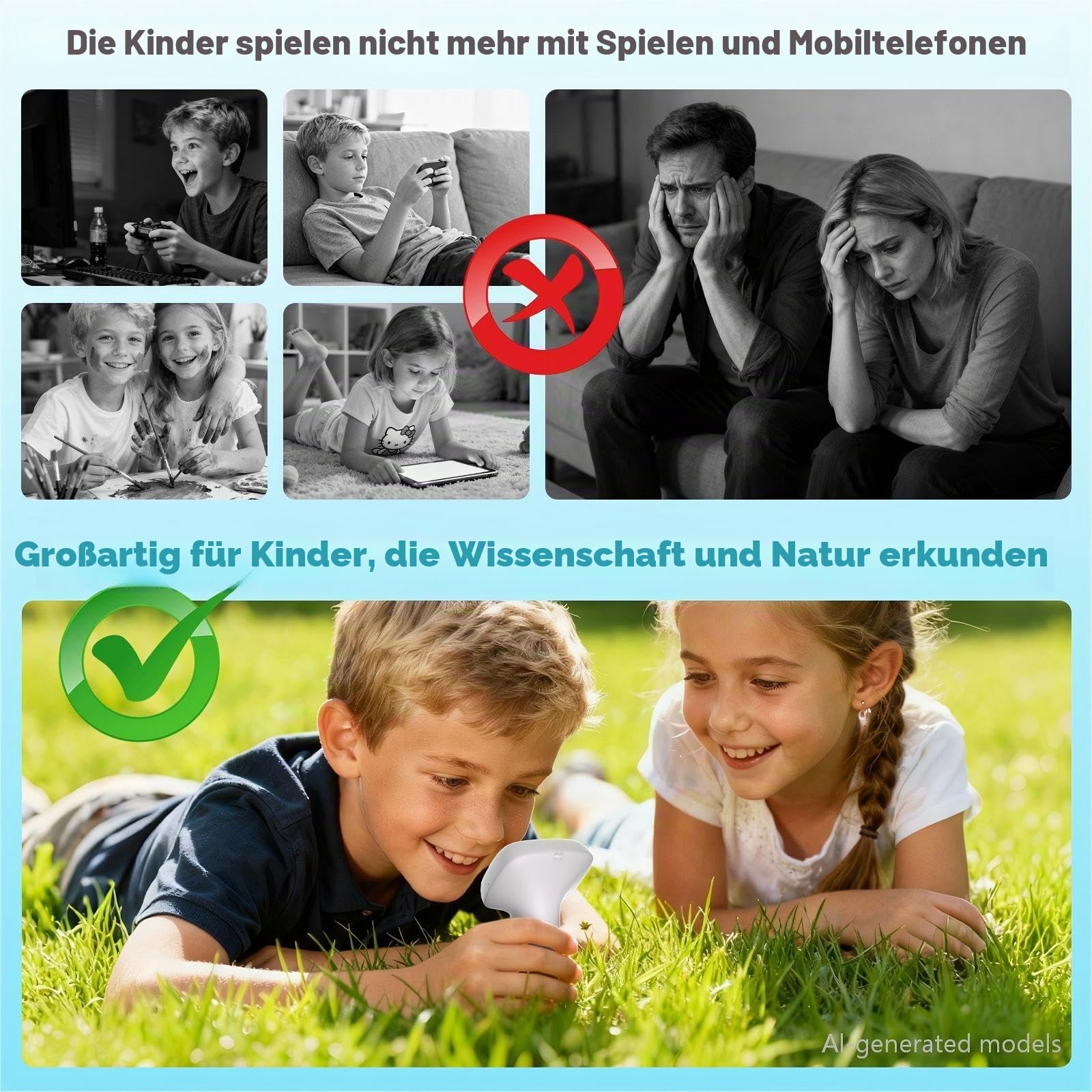 Mikroskop für Kinder ab 3 Jahren, 1000X Tragbares Handmikroskop mit 2'' HD-Bildschirm, Digitales Edubini Taschen Mikroskop, Weihnachten Geburtstag Geschenke für Kinder (Blau)
