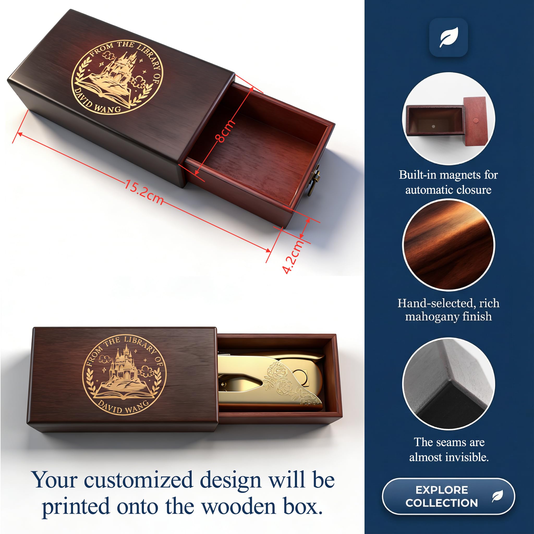 Prägestempel Personalisiert, Mit 100 Aufkleber, Buchpräger mit eigenem Logo, Messing, mit robustem Stahlgehäuse, für Bücher, Bibliothek, Hochzeit Einladung, Umschläge, Notarsiegel