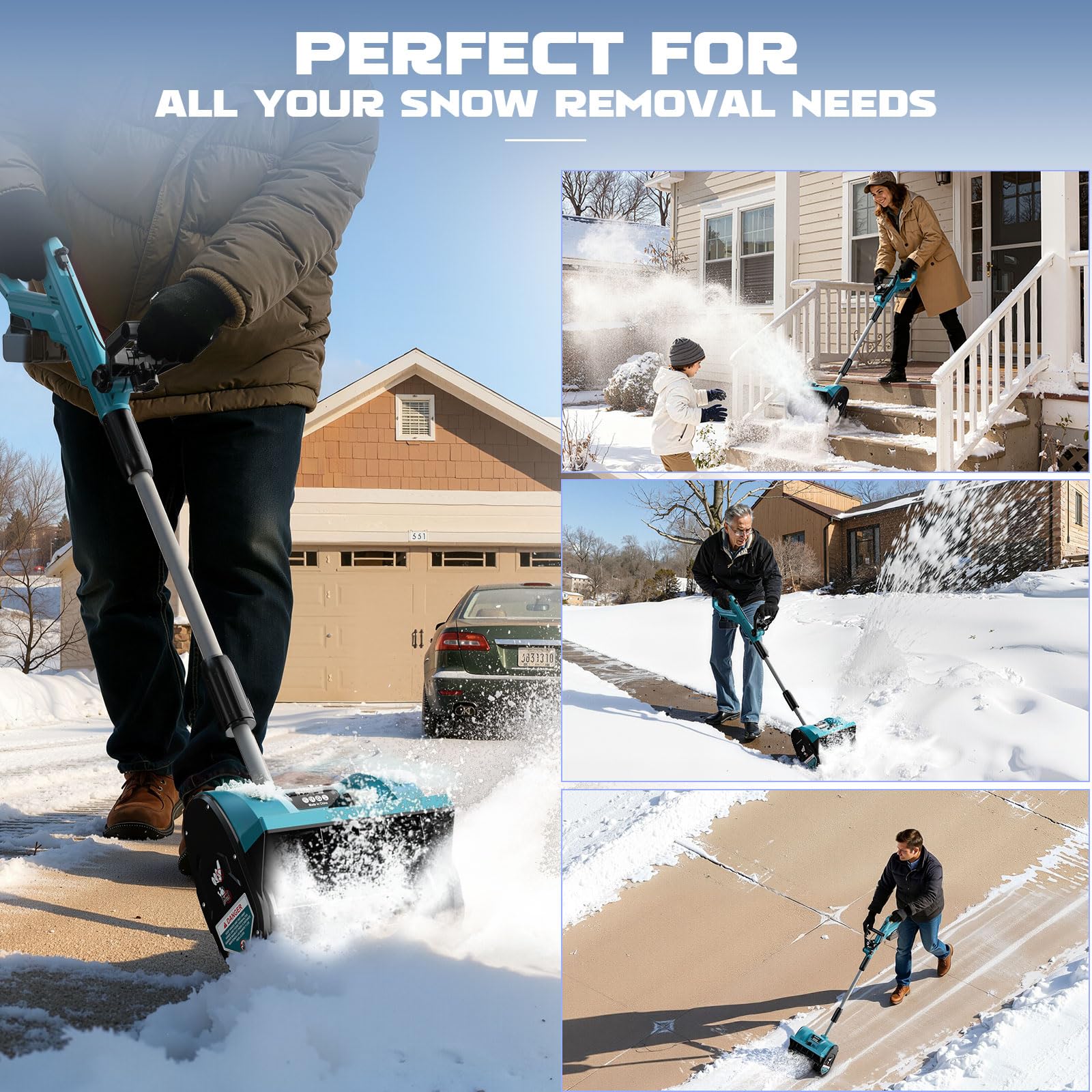 Ecarke Akku-Schneefräse kompatibel mit Makita 18V Akkus, 1000W bürstenloser Motor, Räumhöhe bis 15.5 cm, Wurfweite bis 6-7 m, Arbeitsbreite 30 cm, 30° verstellbar (ohne Akku)