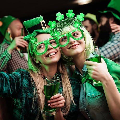 Miniatura 5 de 4 diademas iluminadas para el día de San Patricio, tréboles verdes de oropel, tréboles de trébol y anteojos LED verdes para San Patricio, accesorios