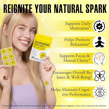 Dopamine Patches – Plant-Based Mood Support Transdermal Patches for Daily Mental Well-Being, Gentle and Vegan Formula to Help Boost Mood, Focus & Motivation Without Stimulants 