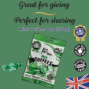 Walkers Nonsuch British Mint Toffee Candy 5.29 Oz (150g) - Natural Mint Flavor, Whole Milk Toffee, Individually Wrapped Chewy Candy Pack, Classic English Sweets, Imported UK