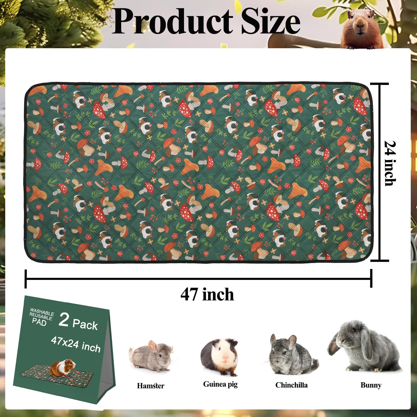 Mechpia Meerschweinchen, waschbar, 119,9 x 61 cm, für Meerschweinchen, Urinierunterlage, super saugfähig, wasserdicht, rutschfest, wiederverwendbare Meerschweinchenmatte für Kaninchen, Chinchillas,