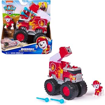PAW PATROL Rescue Wheels Marshalls Fire Brigade Monster Truck with Bullet Drop and Marshall Dog Figure, Toy for Children from