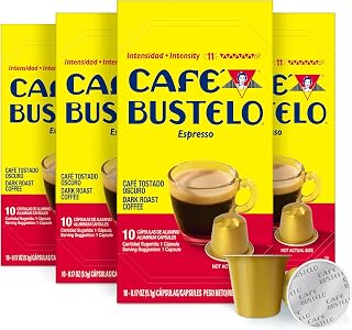 Café Bustelo Dark Roast Espresso Capsules for Nespresso Original Machines - Aluminum Pods, Intensity 11, 40 Count