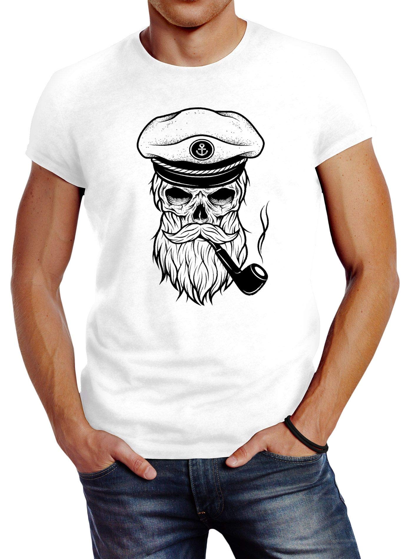 Camiseta Neverless Para Hombre — Estampado De Calavera De Capitán, Corte Slim Fit, 100% Algodón