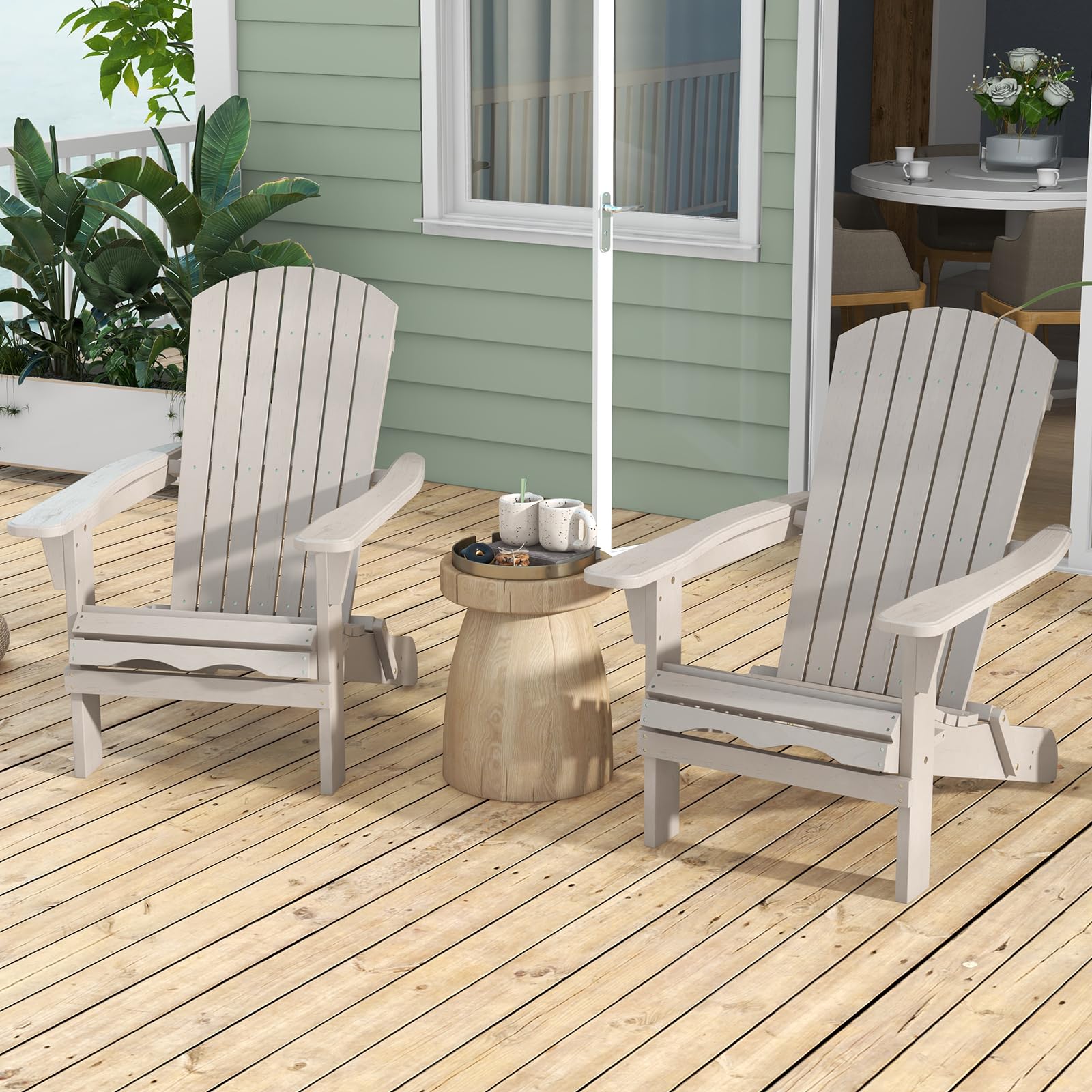 KOMFOTTEU Silla Adirondack Plegable, Silla de Jardín de Madera de Abeto, Silla Tumbona con Respaldo Alto y Reposabrazos, Sillón de Exterior Carga 180 kg para Patio, Terraza, Balcón (Gris x 2)