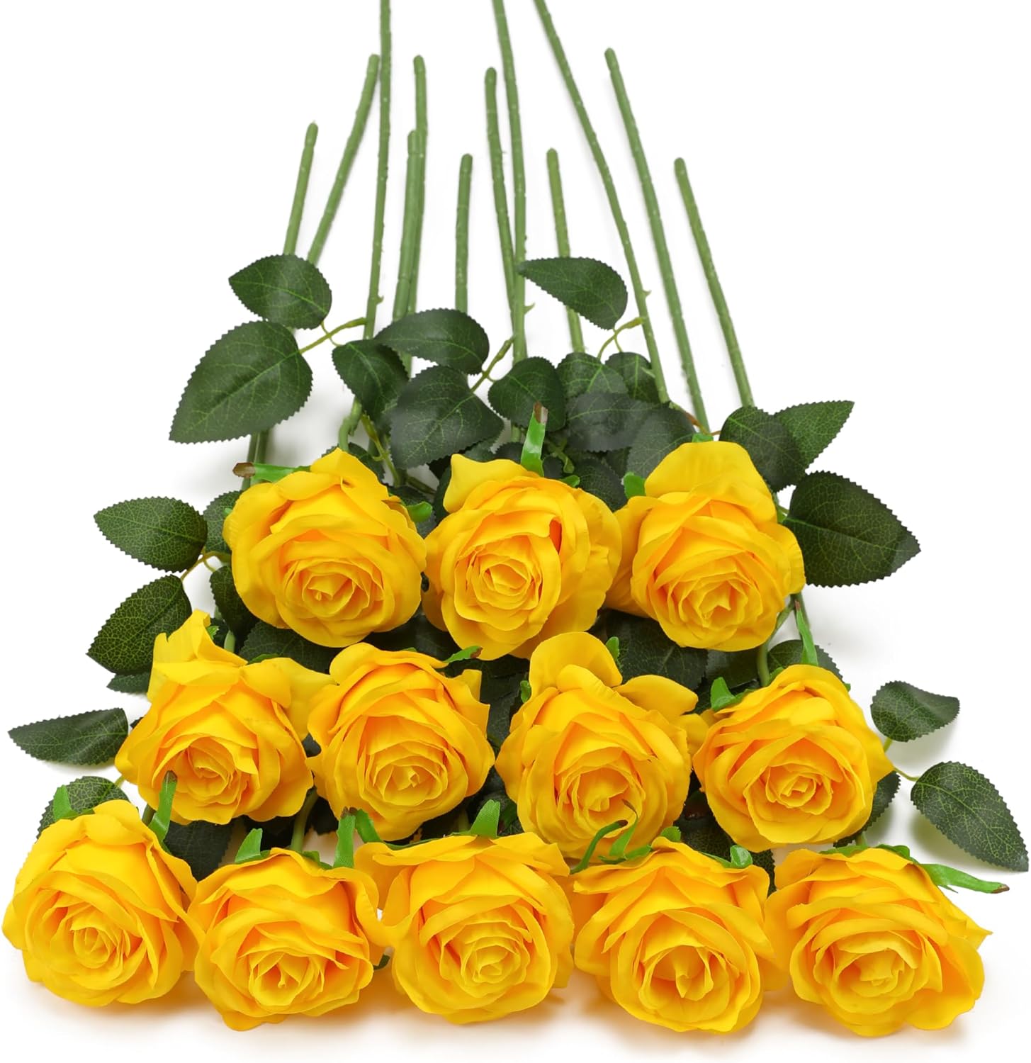 Yellow Fake Roses Artificial Flowers - 10 Pcs Fake Artificial Roses Silk Flowers with Stems for Home Wedding Hotel Office Centerpiece Decor - Image 8