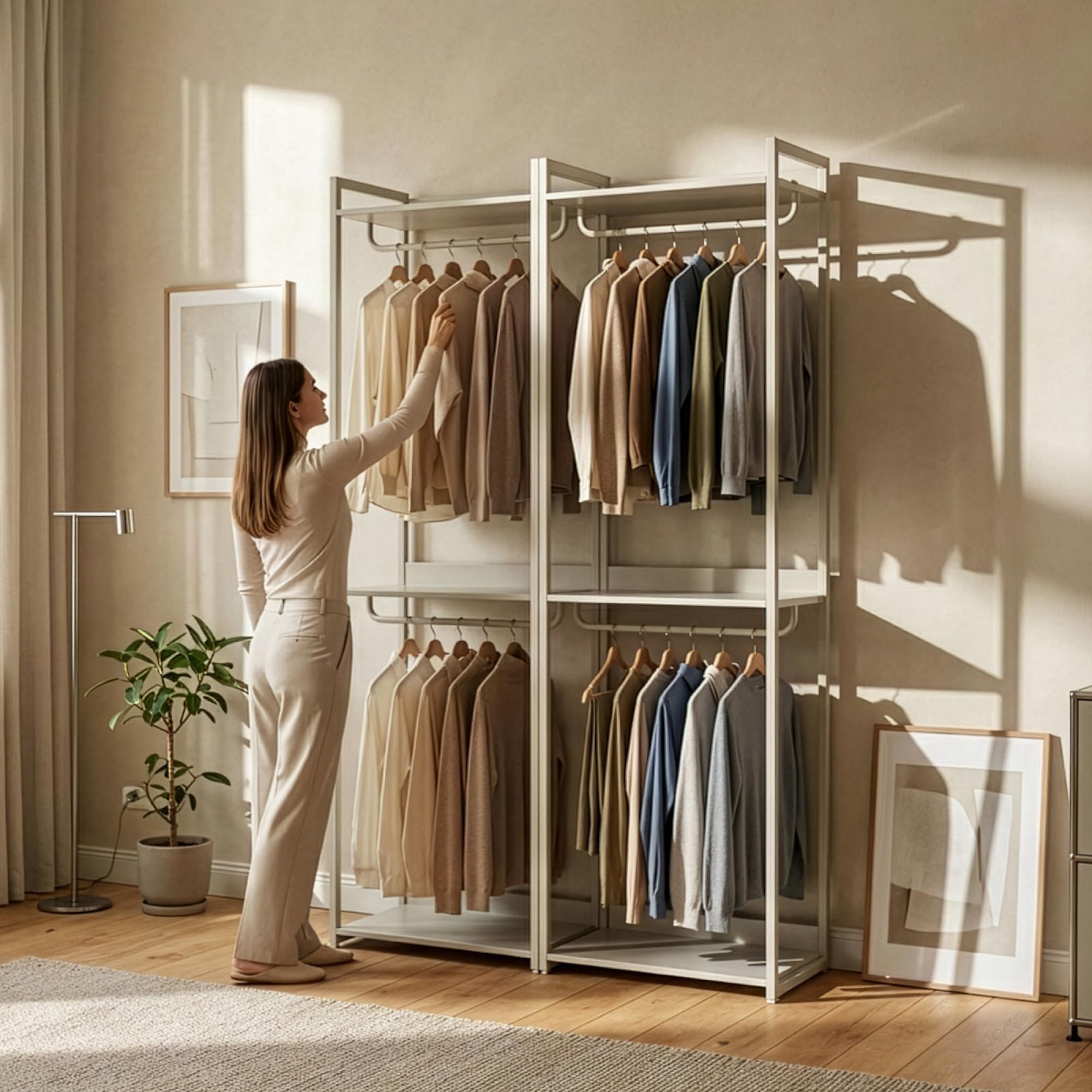 [en.casa] Perchero Burro Jässaatka de Estructura Metálica con 2 Barras y 3 Estantes Diseño Moderno Burro Ropa con Compartimentos para Entrada Dormitorio 200 x 61 x 40 cm - Gris