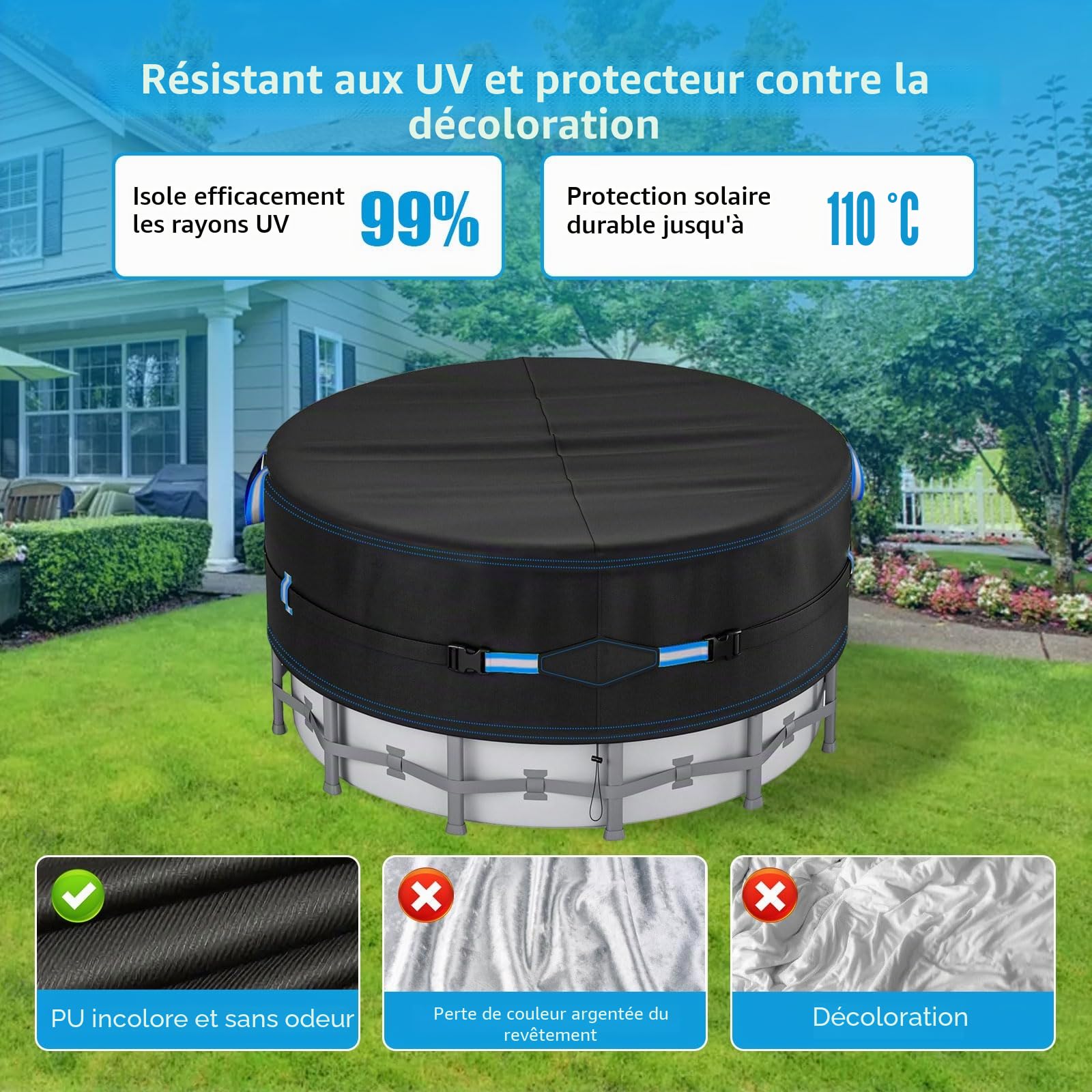 Bâche de Piscine Ronde, Bâche de Piscine 420D 365cm Bache pour Piscine