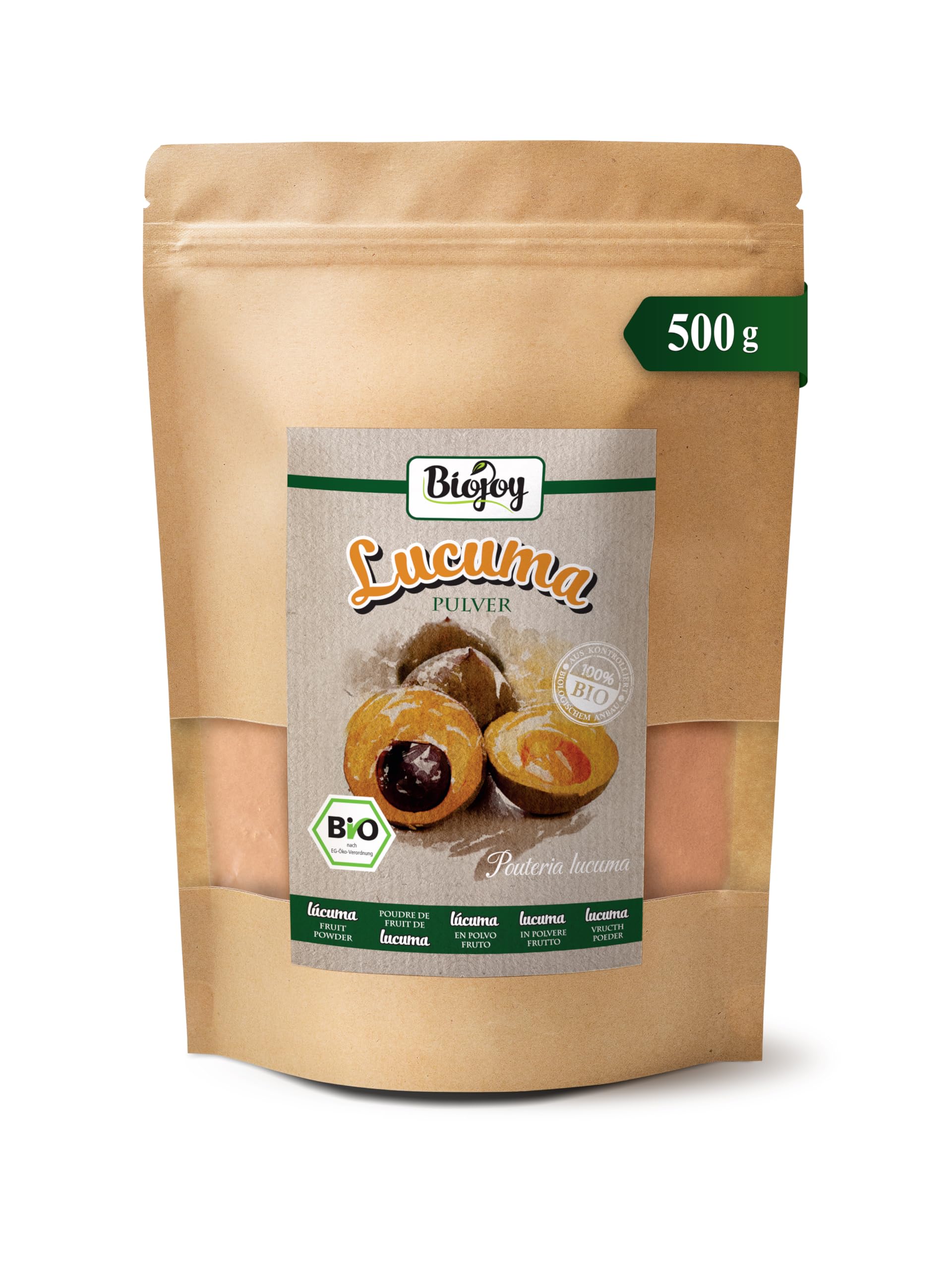 Biojoy Lucuma in polvere Biologica (500 g), lucuma frutta senza additivi (Pouteria lucuma)