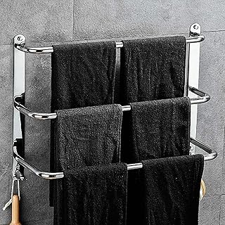Bright Silver Bathroom Towel Bar Wall Mount with 2-Hooks, 3-Tiers Ladder Towels Shelves Rack Towel Hanger, Rustproof Towel Rails Hotel Triple Towel Rod 60cm/23.62in