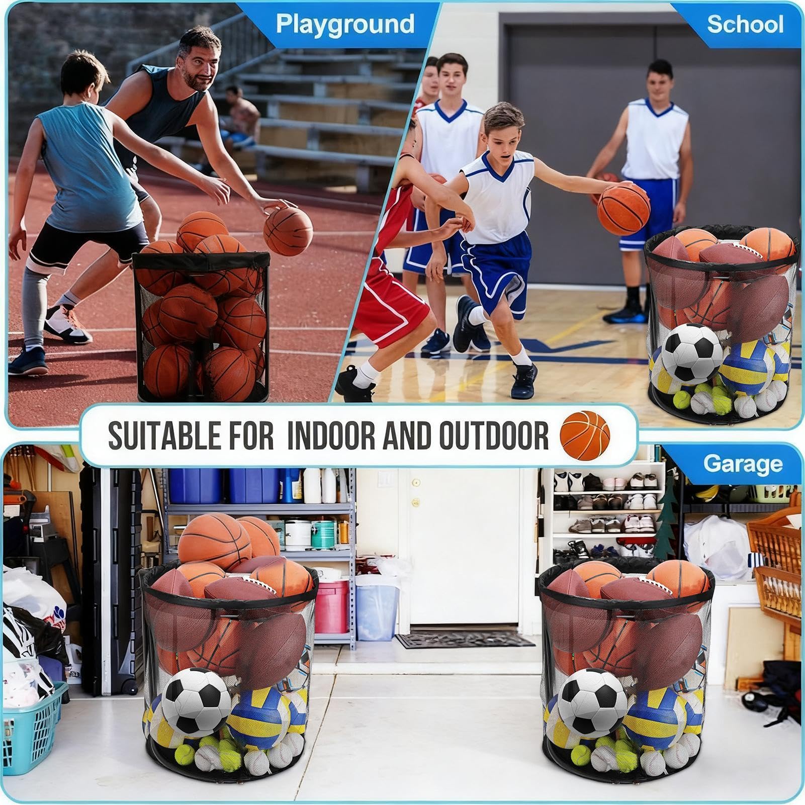 Torba do przechowywania piłek sportowych, piłka garażowa, 60 x 60 x 62 cm, wytrzymały worek siatkowy, przezroczysta konstrukcja, szybki dostęp, pomieści piłki na kemping, do klubu, do użytku wewnątrz