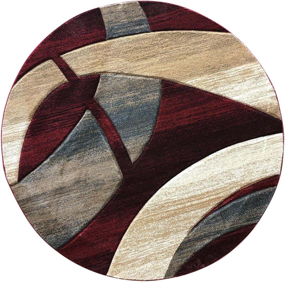 Sculpture Modern Round Contemporary Area Rug Red Burgundy Design 248 (5 Feet 6 Inch X 5 Feet 6 Inch)