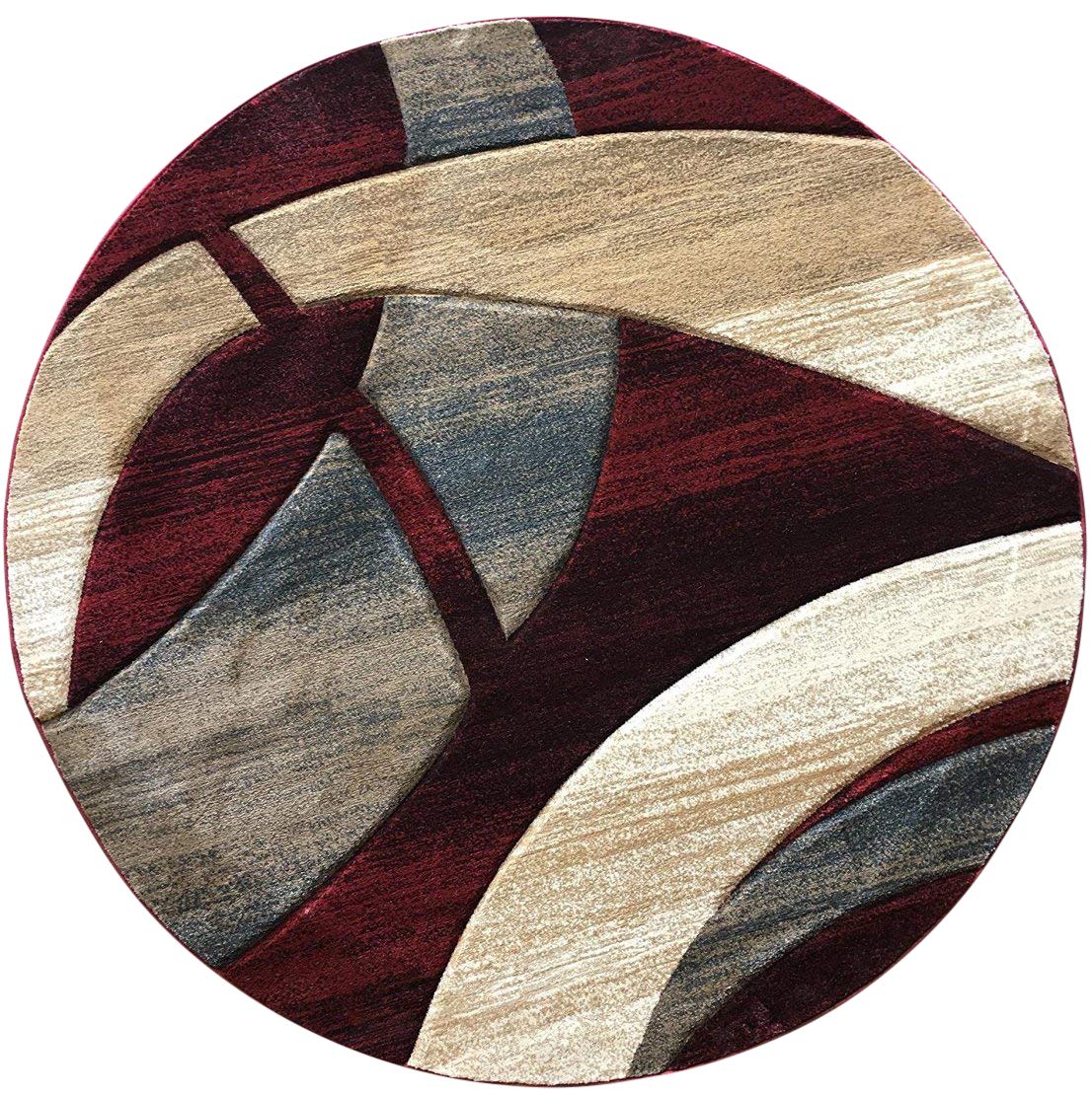 Sculpture Modern Round Contemporary Area Rug Red Burgundy Design 248 (5 Feet 6 Inch X 5 Feet 6 Inch)